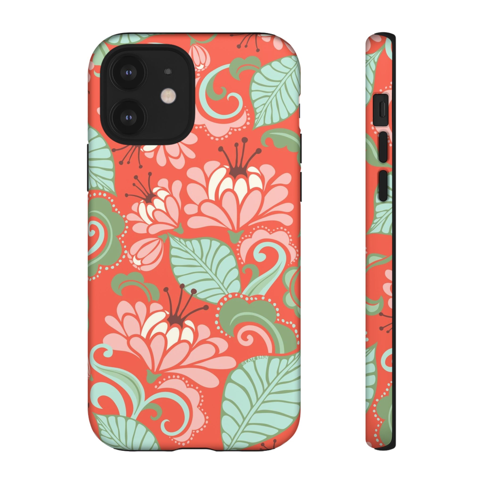 Sarabande Tough iPhone 12 Case – Matte | coral, pink, cream, green botanical floral print