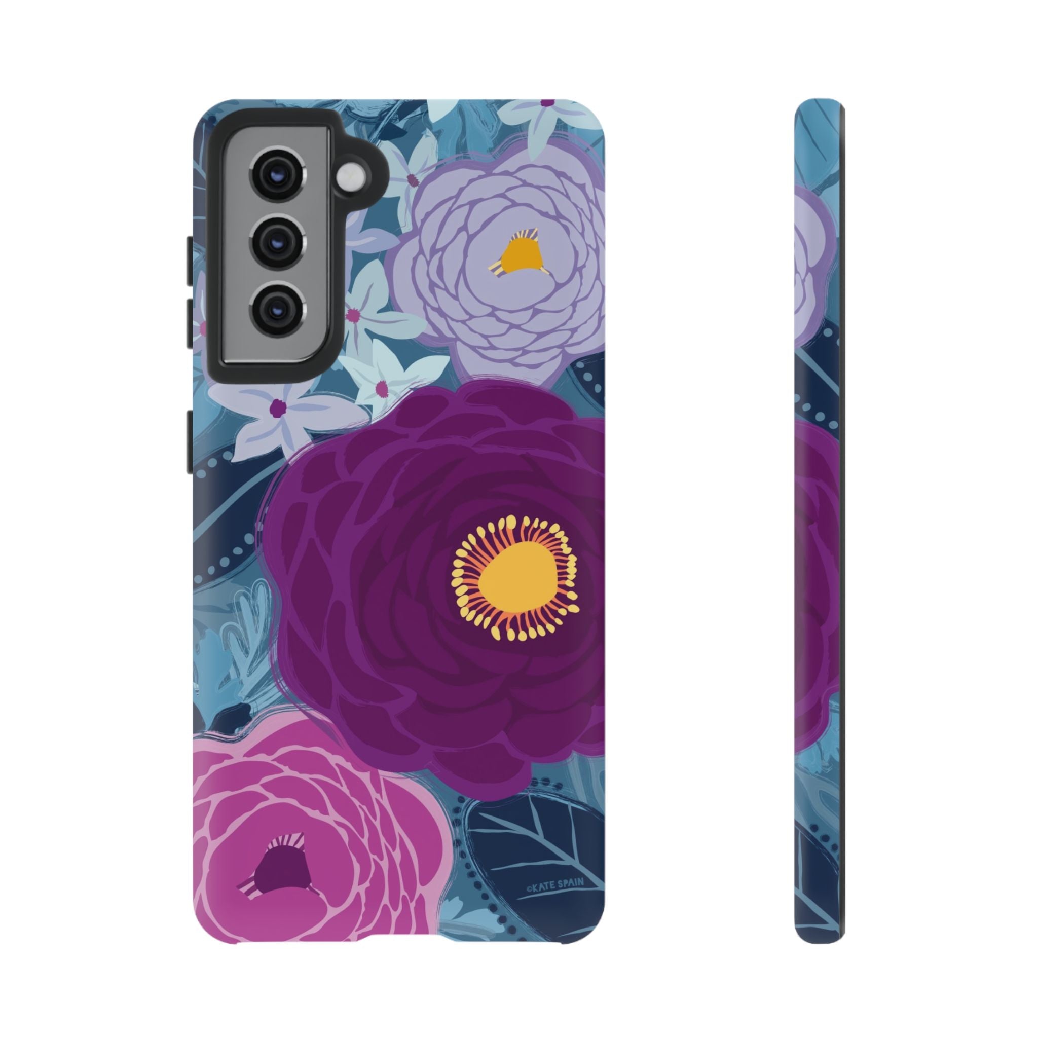 Bloomerie Samsung Tough Case Samsung Galaxy S21 Case – Matte | navy, purple, magenta botanical peony floral print