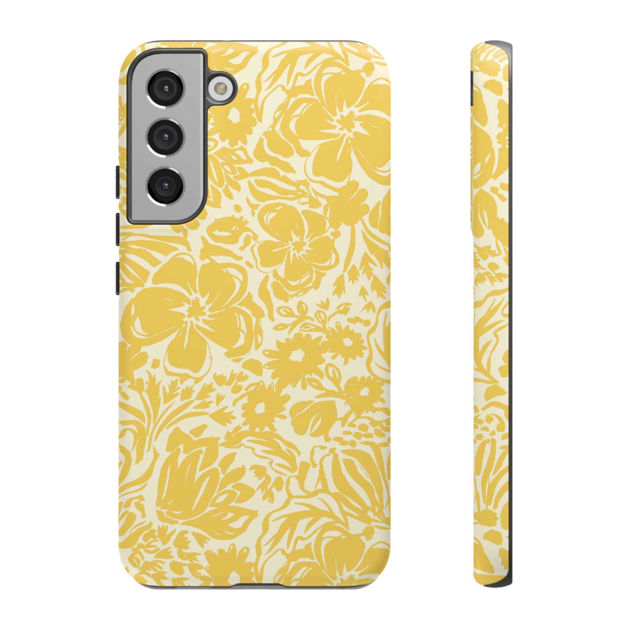 Rhapsody Yellow Samsung Galaxy S22 Plus Matte case — bold golden yellow floral print on cream by Kate Spain