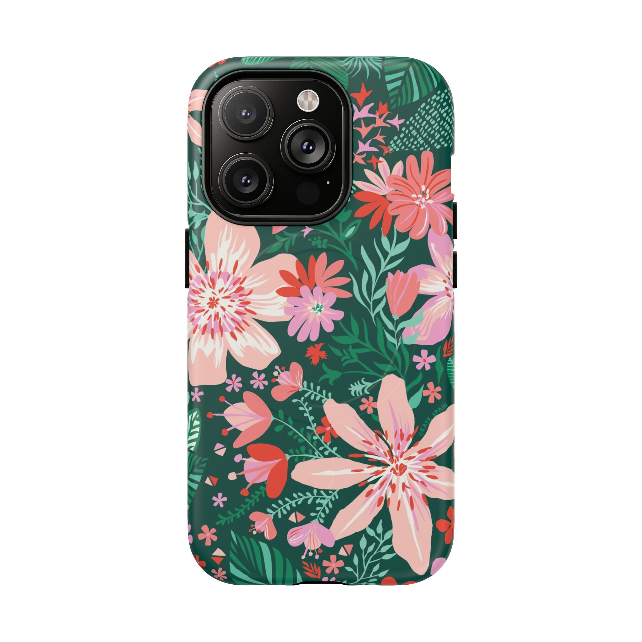 Bonaire MagSafe iPhone 14 Pro Case – Matte | jade, pink, white tropical floral botanical print