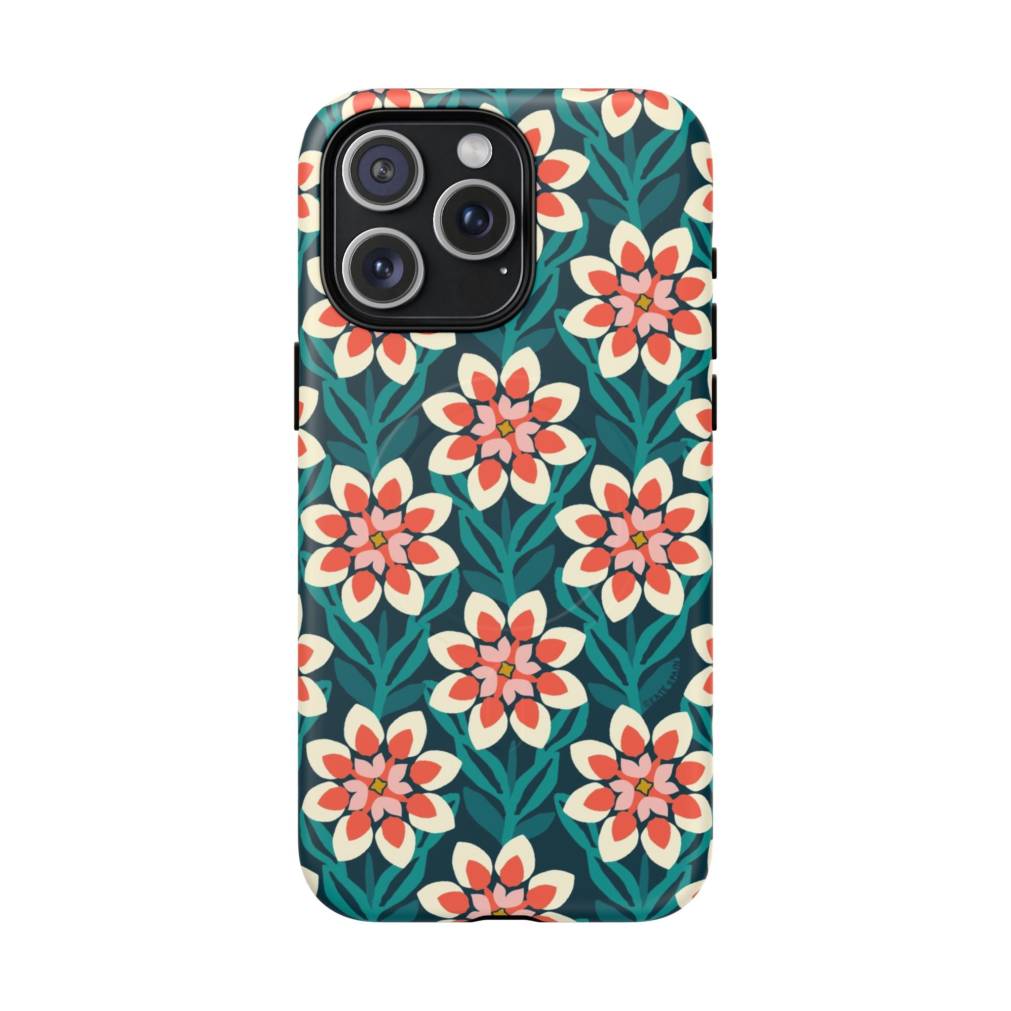 Modern Dahlia MagSafe iPhone 15 Pro Max Case – Matte | teal, coral, cream botanical dahlia floral print