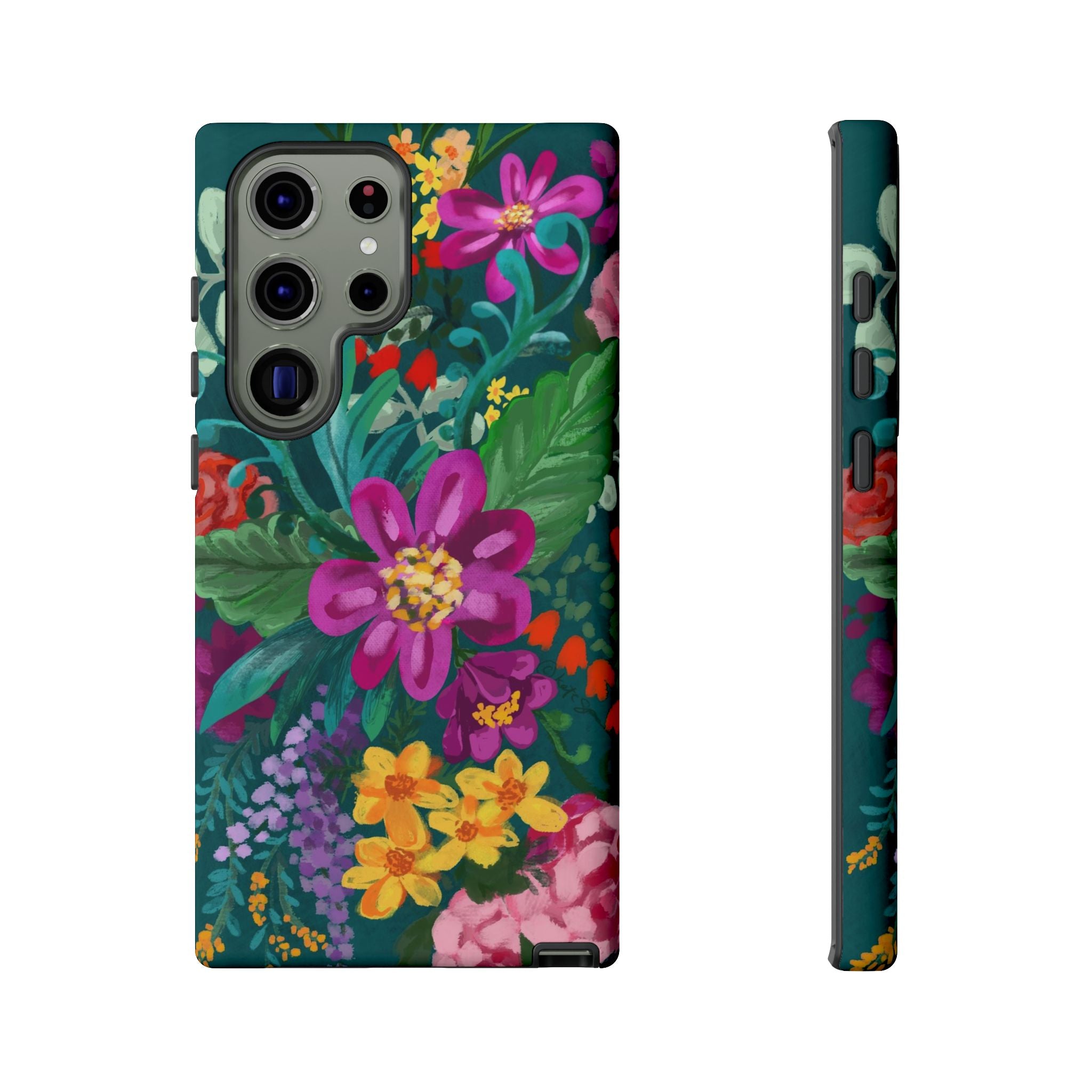 Tropical Posy Samsung Galaxy S23 Ultra Case – Matte | teal, magenta, yellow, pink vibrant botanical floral print