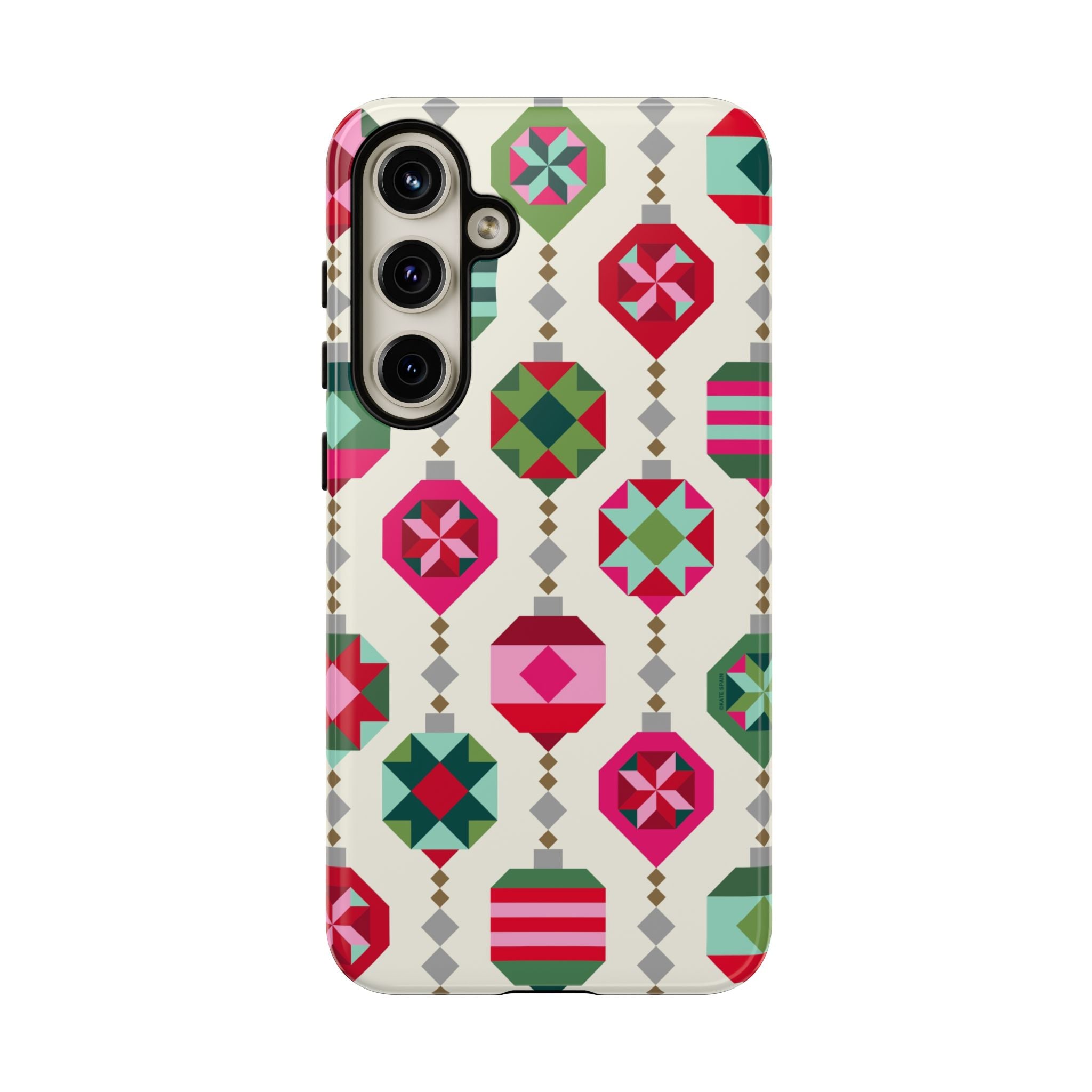 Felicity Ornaments Samsung Galaxy S24 Plus Case – Glossy | cream, red, pink, green, mint geometric quilted ornament print