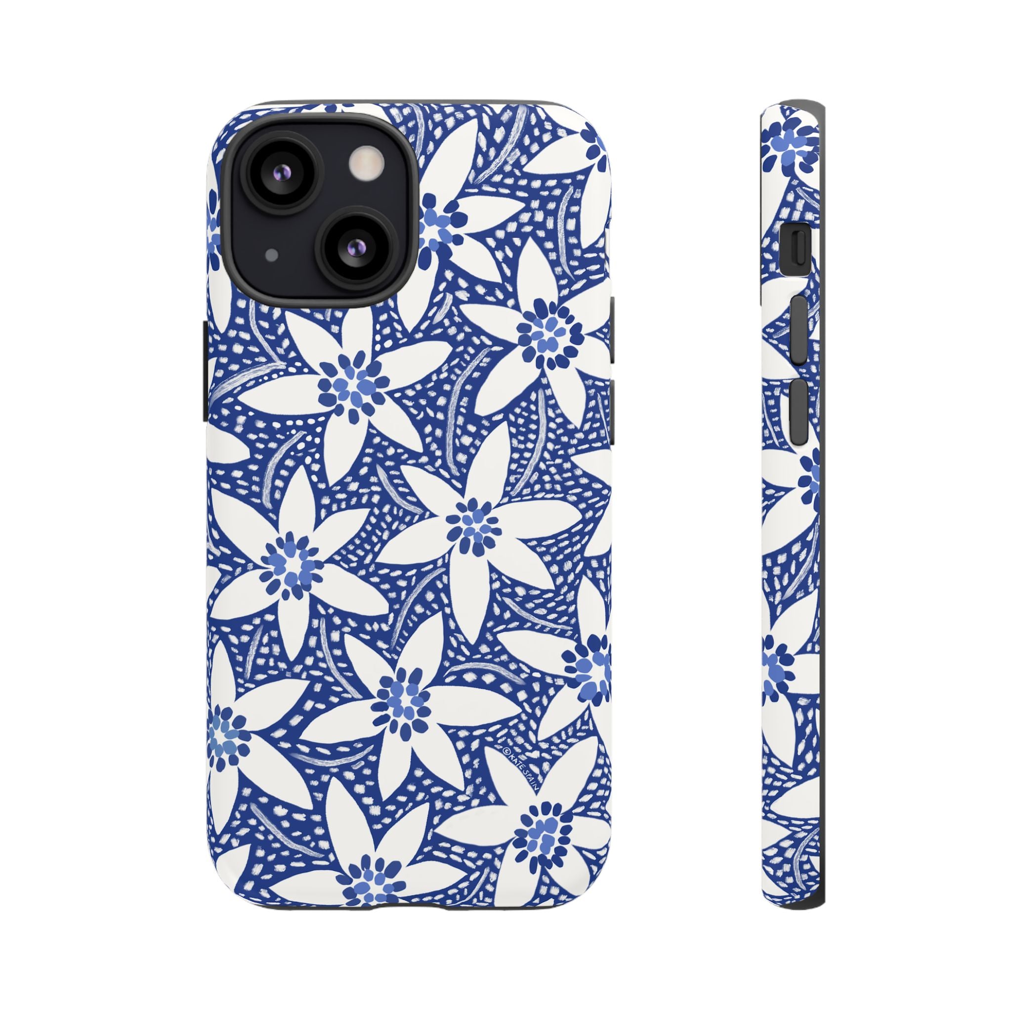 Starflower iPhone 13 mini Case – Matte | navy, white geometric starflower print