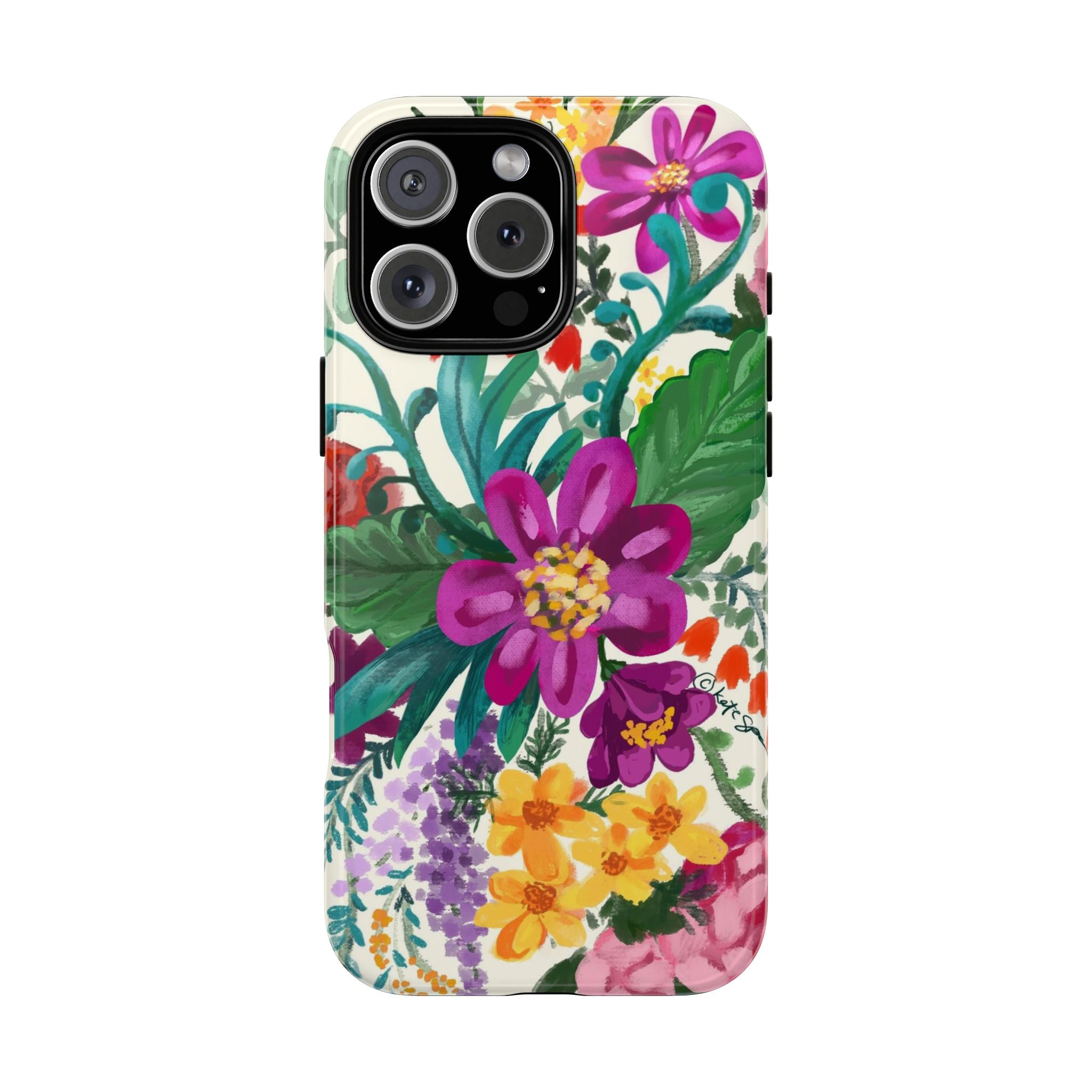 Posy Tough iPhone 16 Pro Case – Matte | cream, magenta, coral botanical floral print