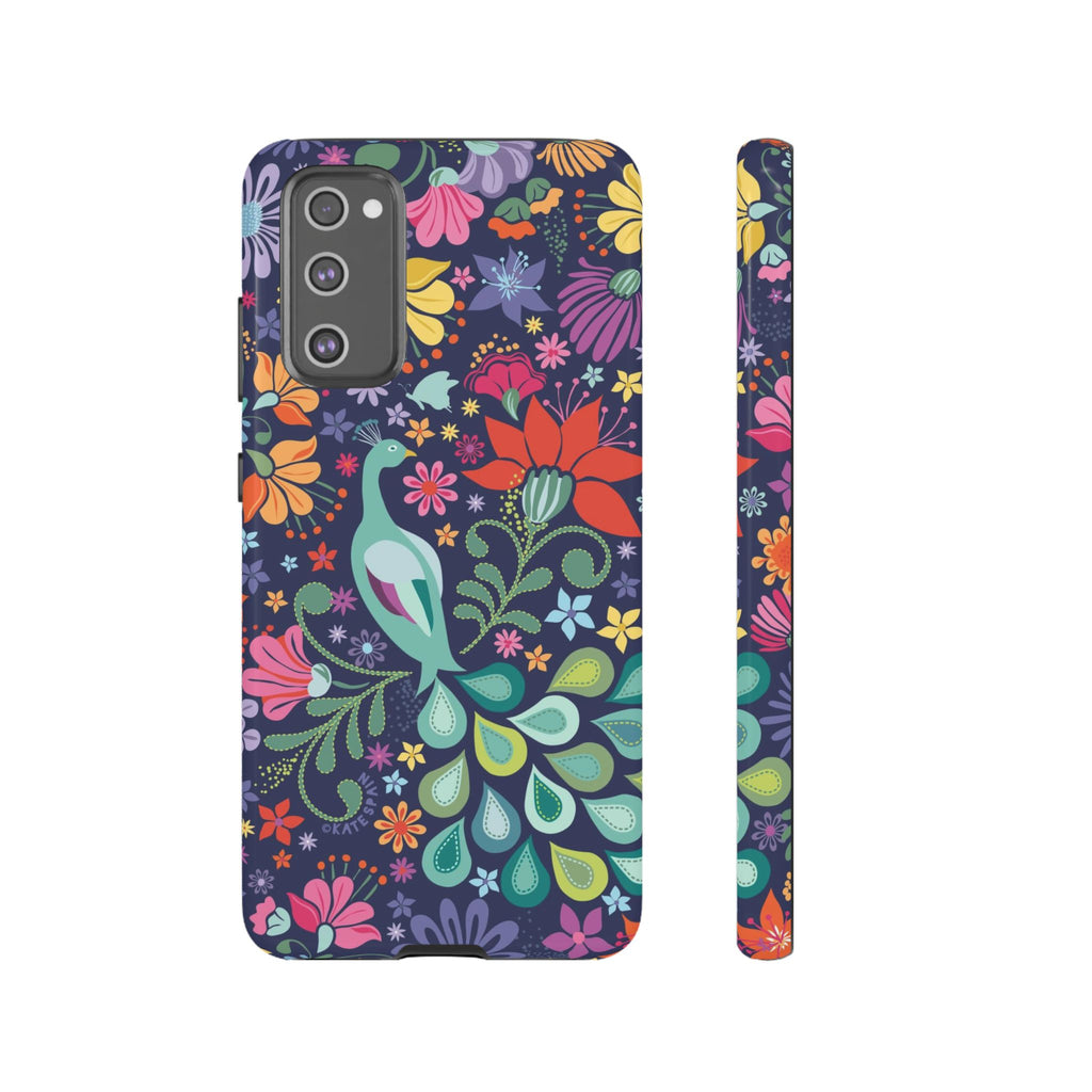 Luxury Peacock Sanctuary Samsung Galaxy S20 FE Case – Glossy | navy, teal, coral multicolor vibrant peacock feather botanical print