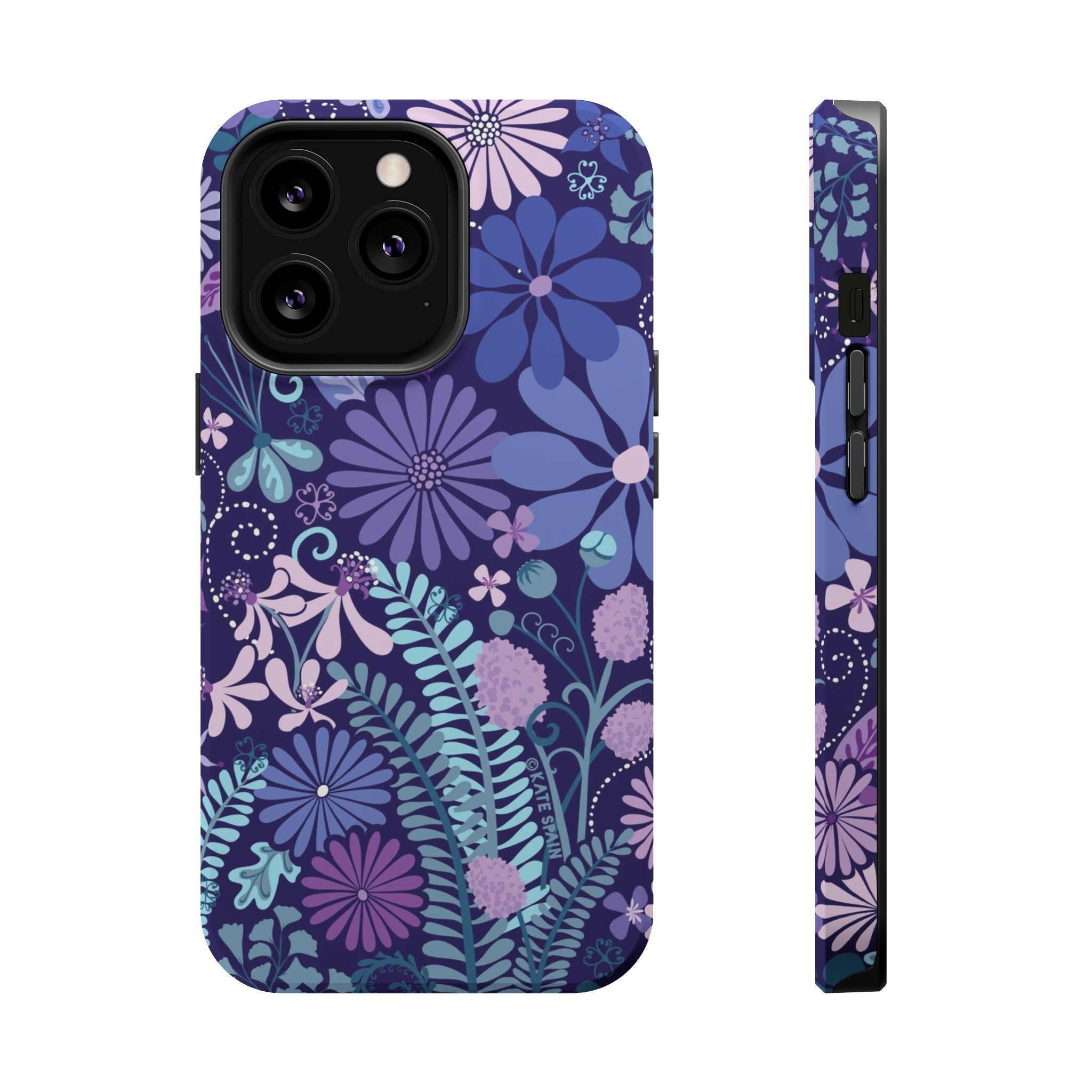 Luxury Terrain MagSafe iPhone 13 Pro Case – Matte | navy, purple, aqua botanical woodland floral print