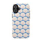 Seashells Tough iPhone 16 Plus Case – Glossy | periwinkle, cream, blush scallop shell print