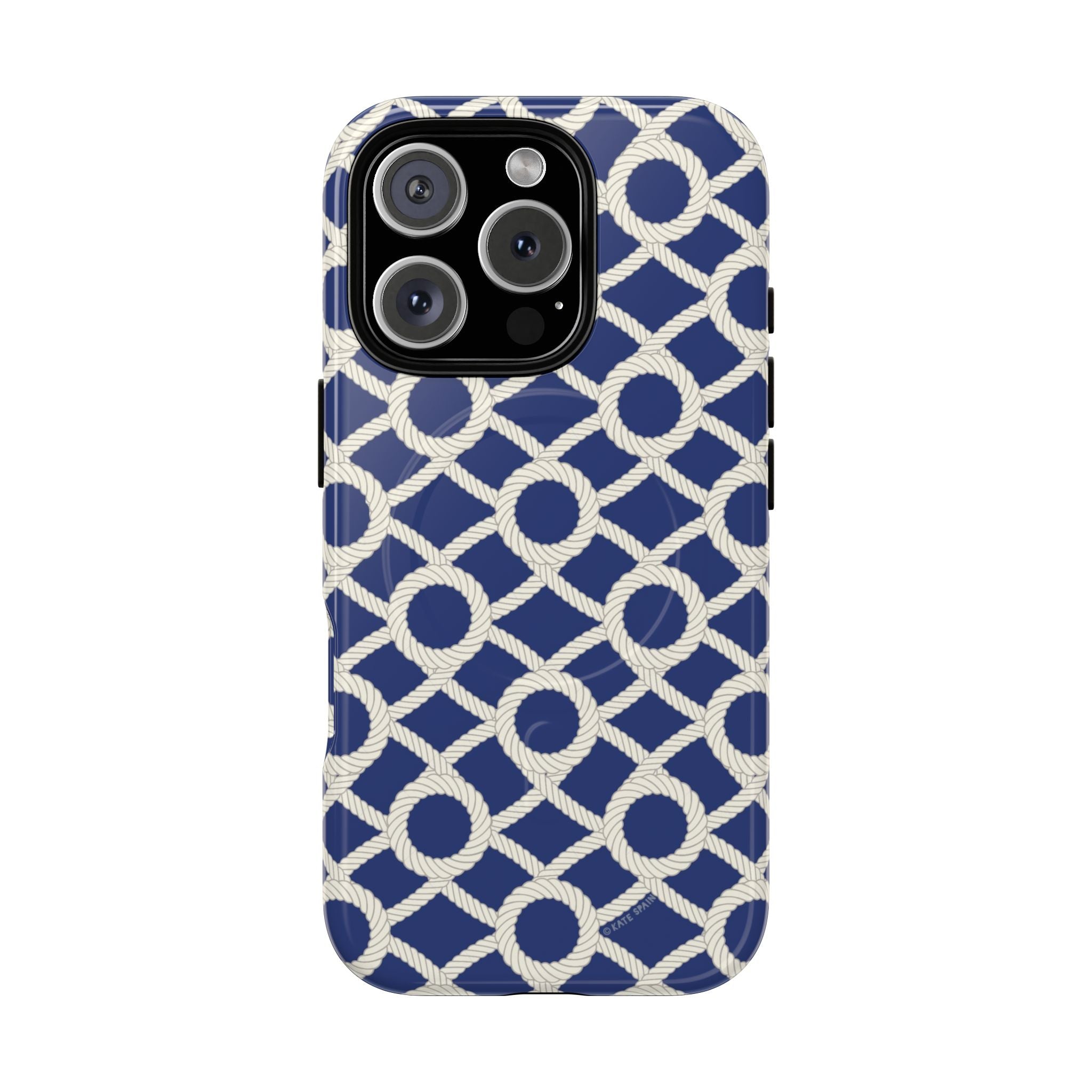 Sailor's Knot MagSafe iPhone 16 Pro Case – Glossy | cream, navy nautical print