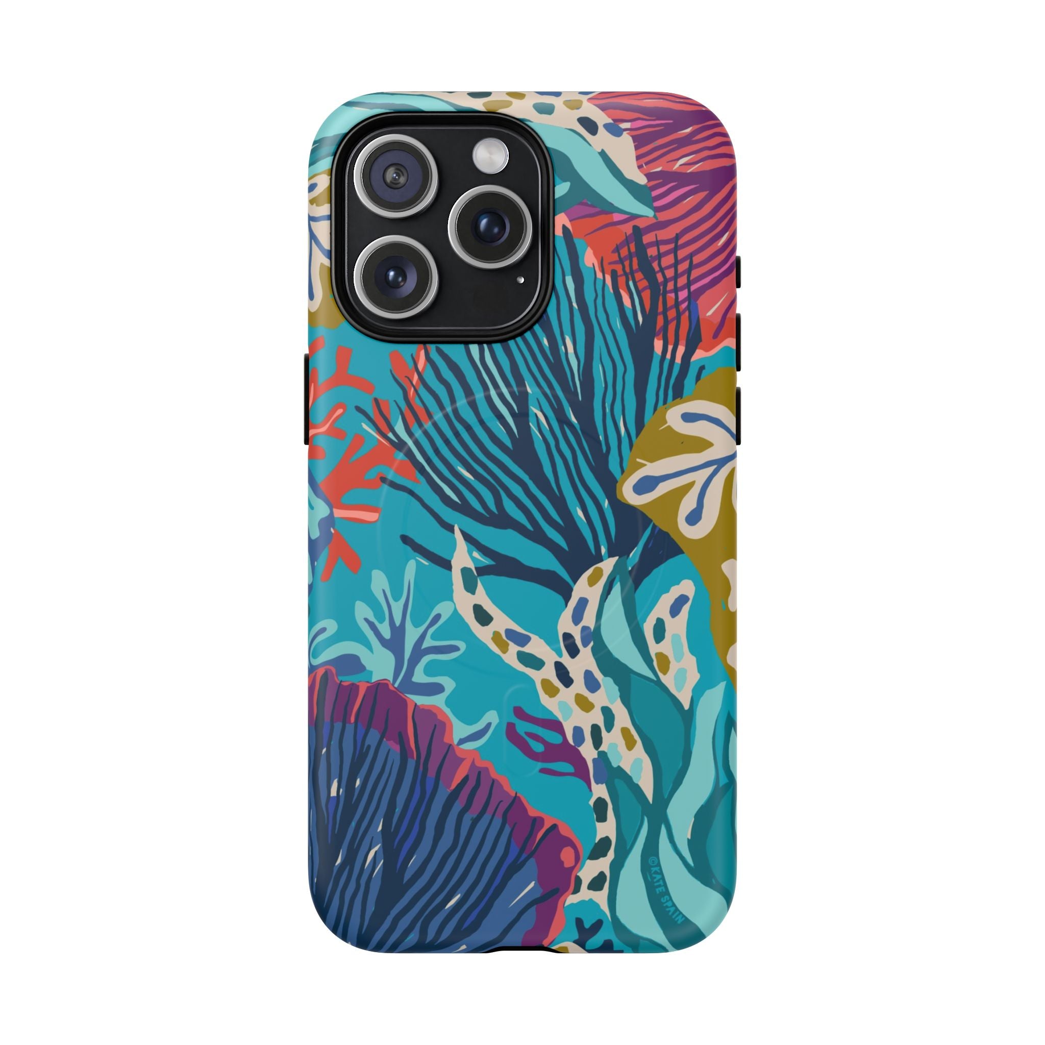 Reef MagSafe iPhone 15 Pro Max Case – Matte | teal, coral, navy, purple botanical coral reef print