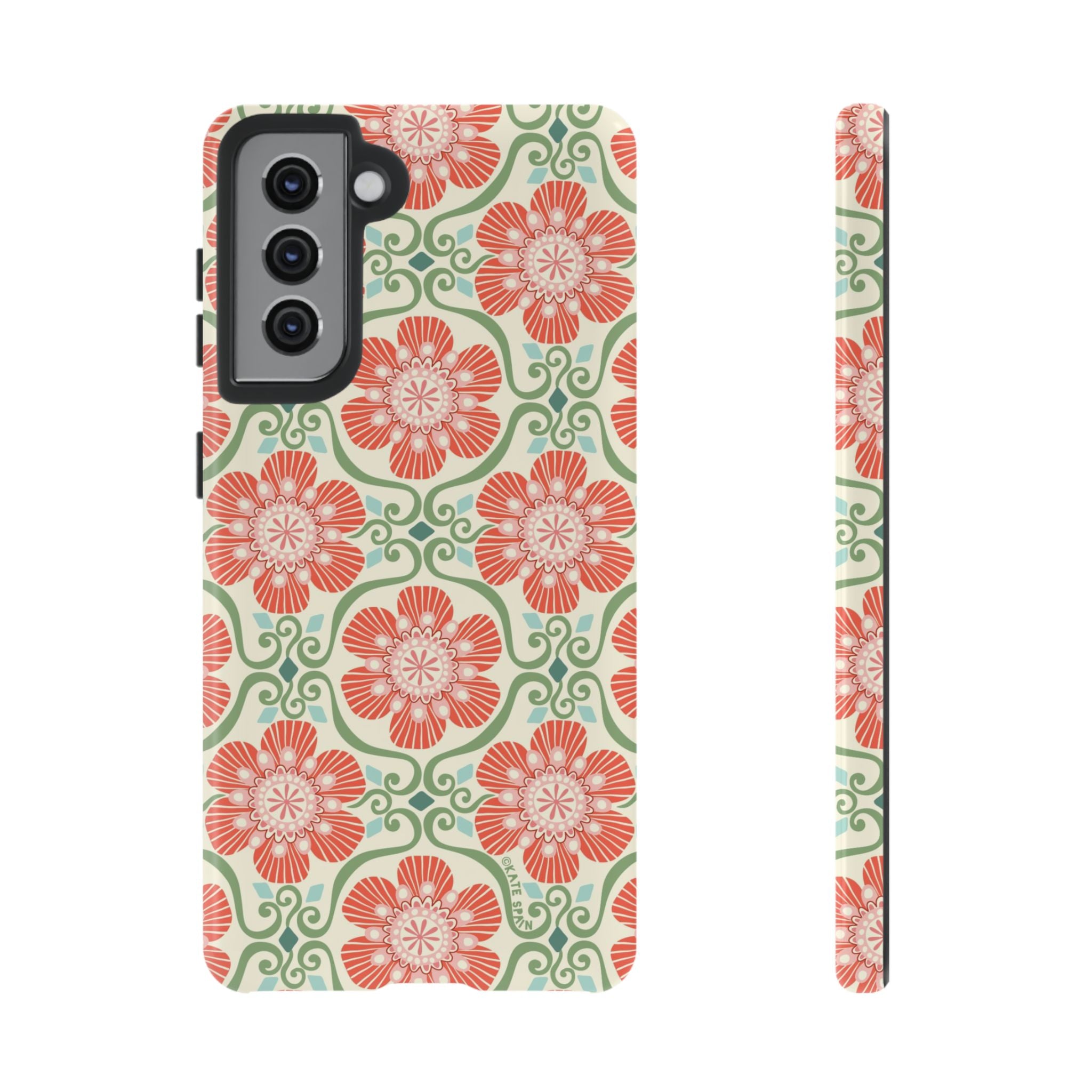 Luxury Barcelona Flowers Samsung Galaxy S21 Case – Glossy | cream, coral, sage botanical floral print