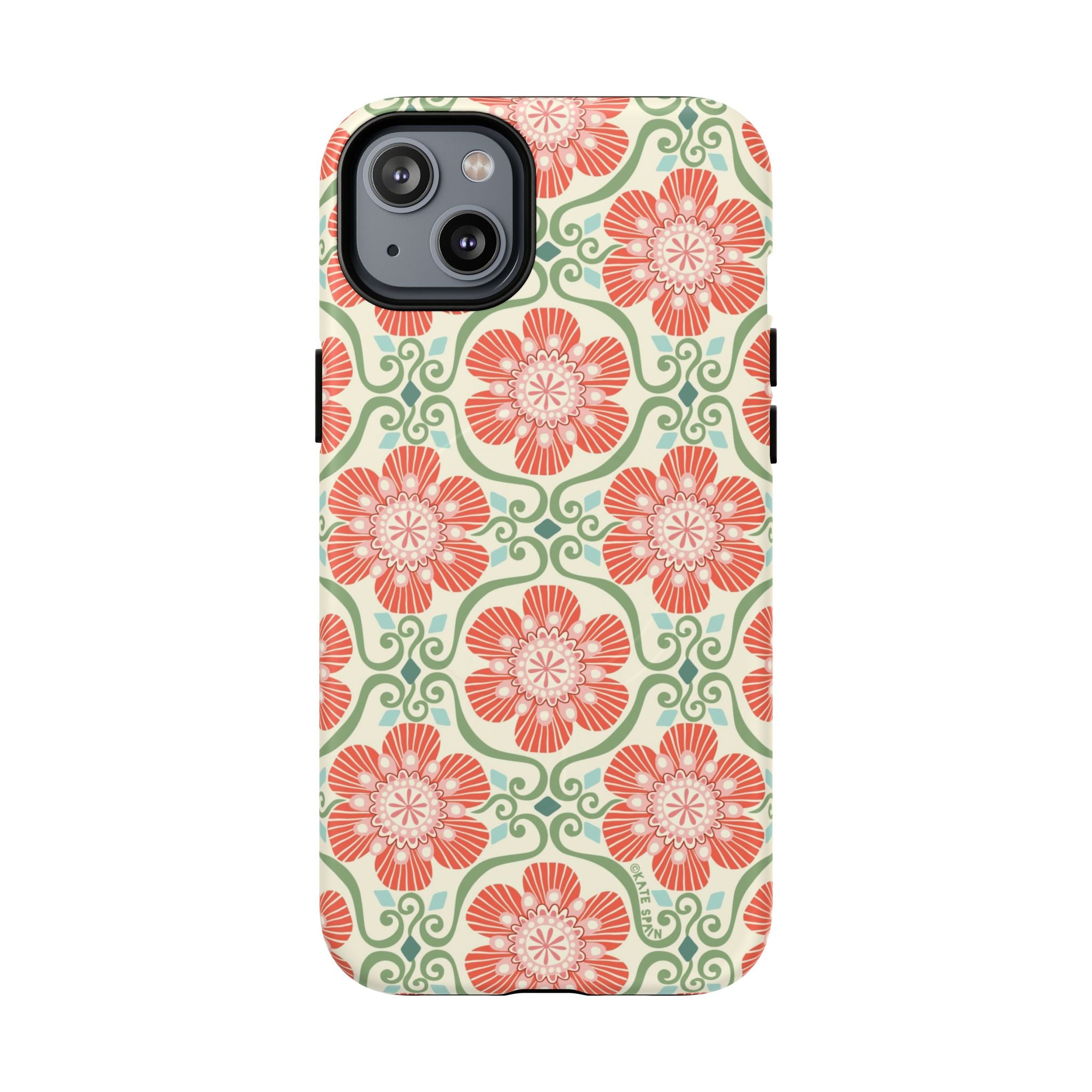 Barcelona Flowers MagSafe iPhone 14 Plus Case – Matte | cream, coral, sage botanical floral print