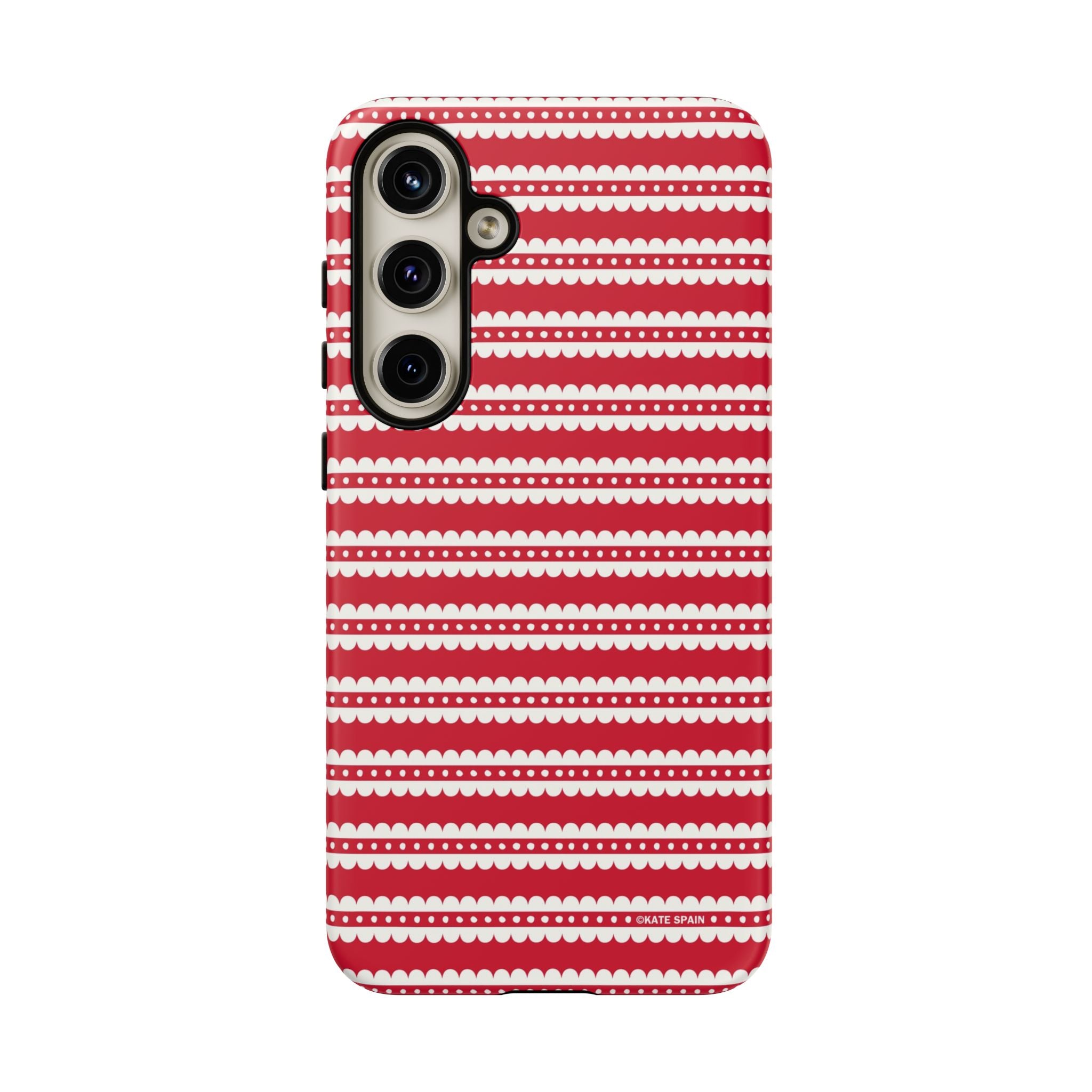 Candy Cane Stripe Samsung Galaxy S24 Plus Case – Matte | red, cream scalloped candy cane stripe print
