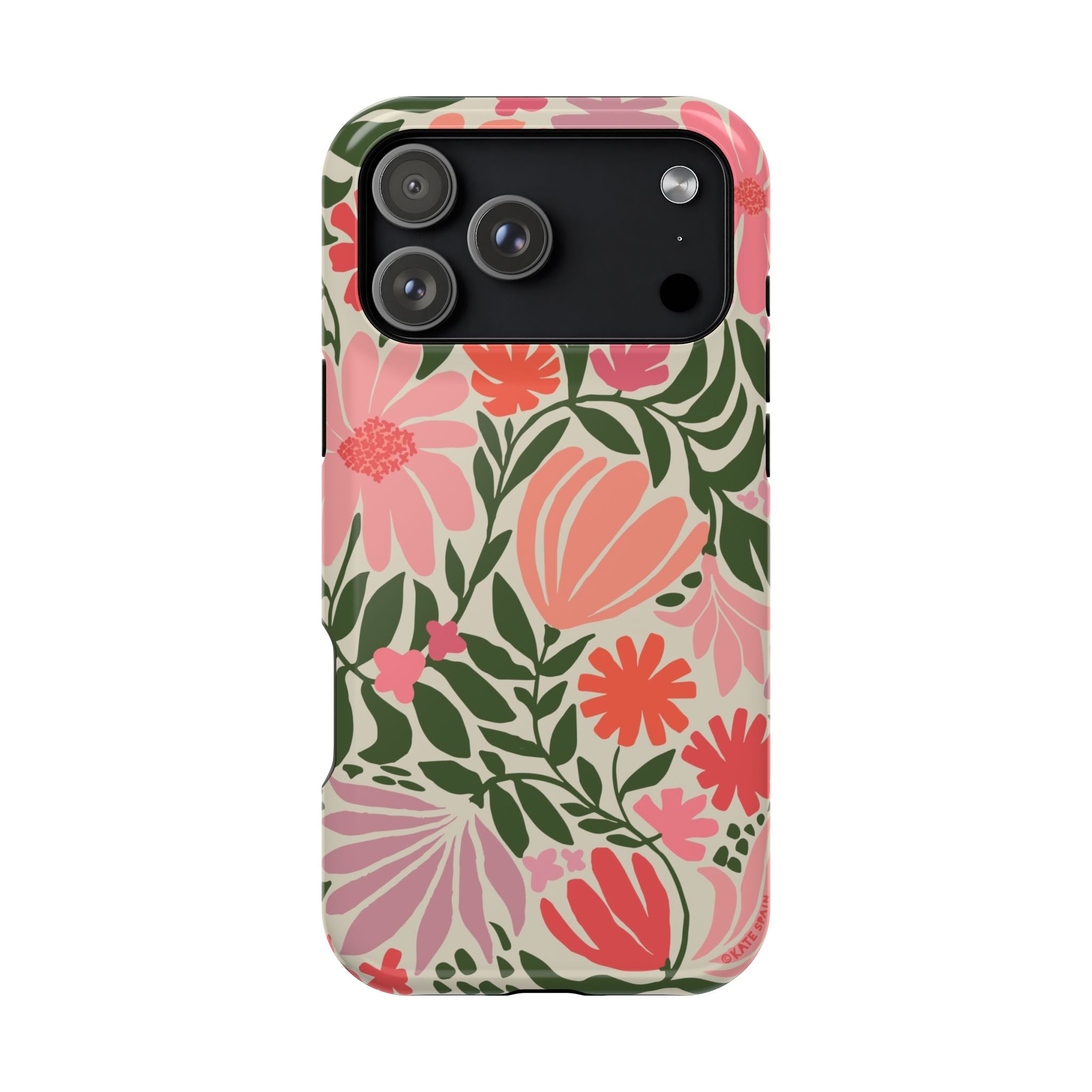 Botanica MagSafe iPhone 17 Pro Max Case – Glossy | coral, pink, sage green botanical wildflower print