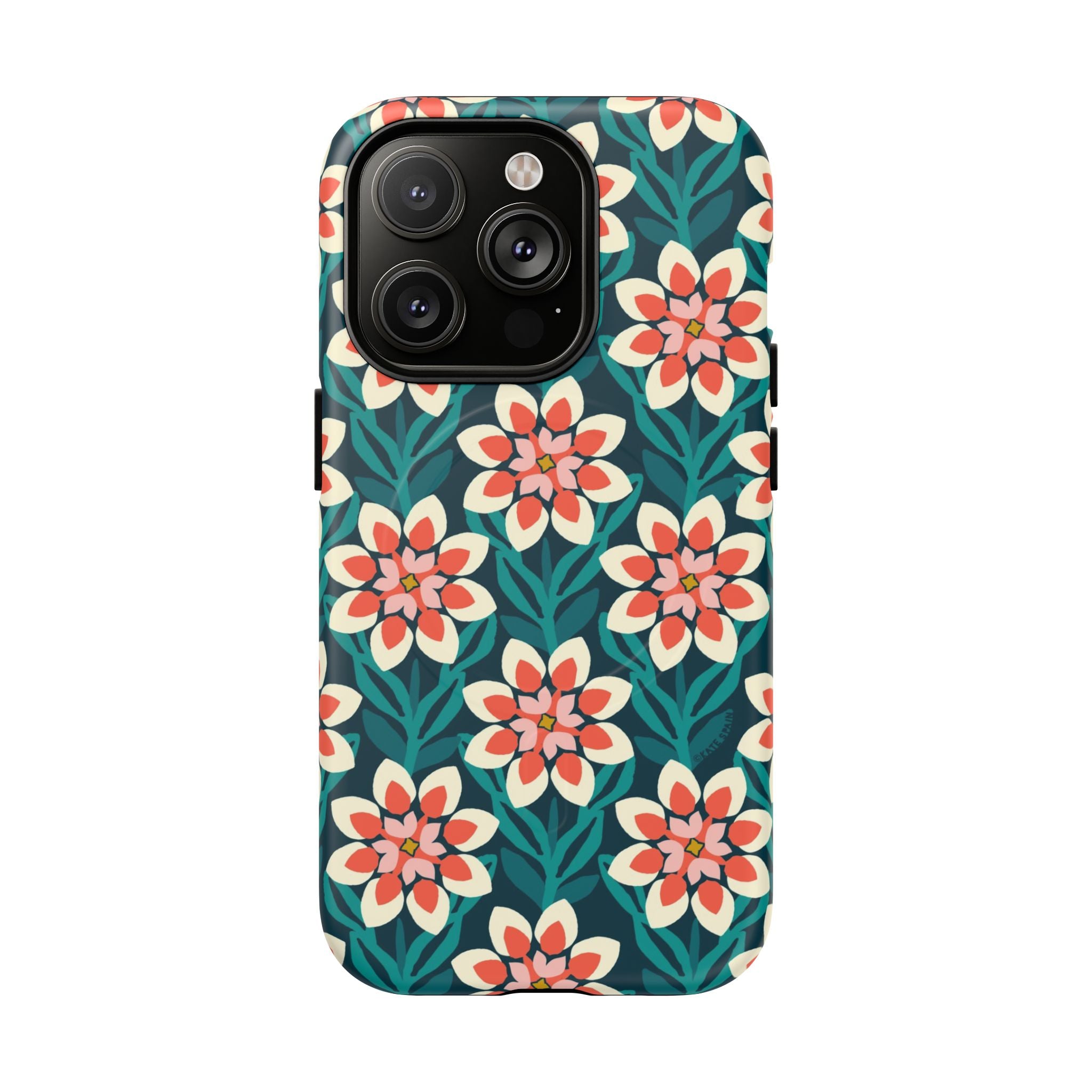 Modern Dahlia MagSafe iPhone 14 Pro Case – Matte | teal, coral, cream botanical dahlia floral print