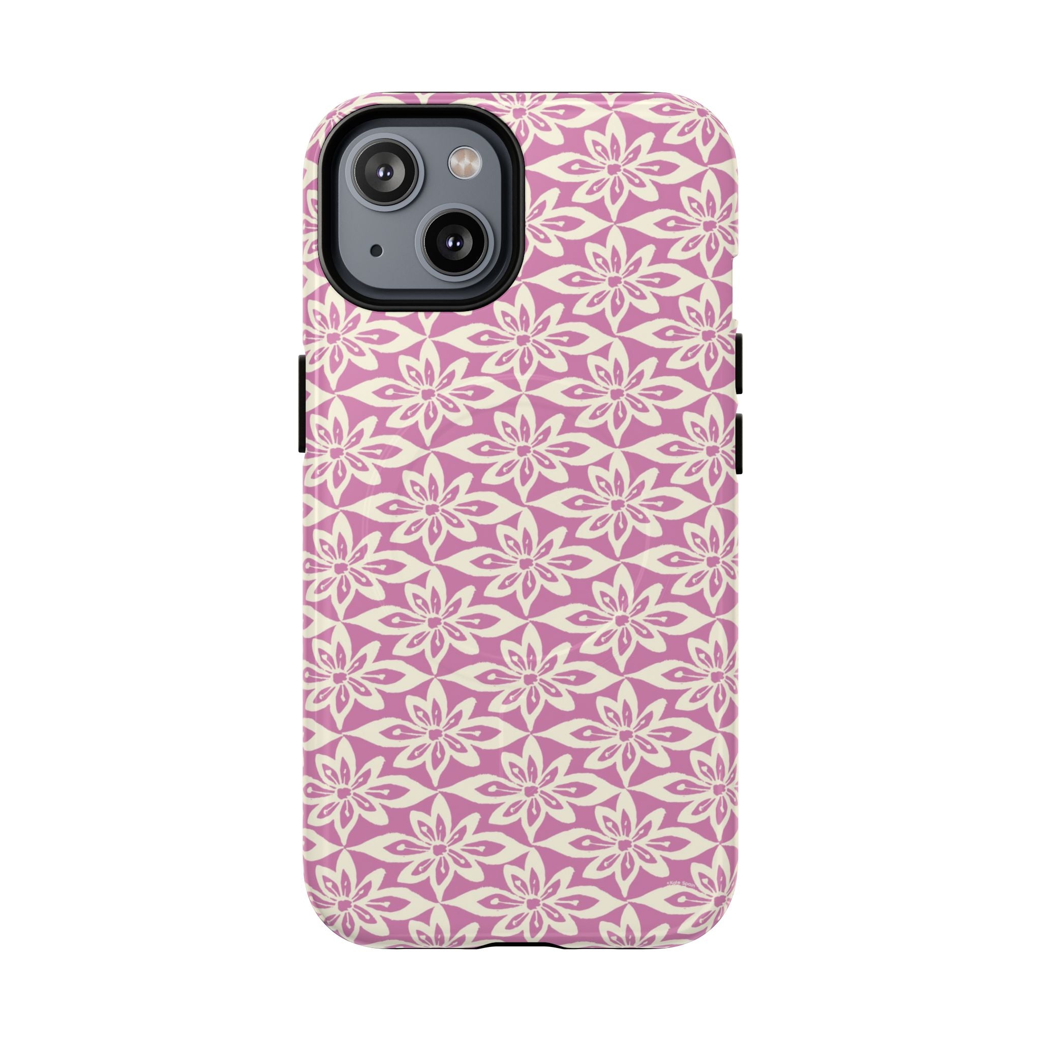 Lily Rose MagSafe iPhone 14 Case – Glossy | graphic white lily print on soft rose — botanical MagSafe case by Kate Spain