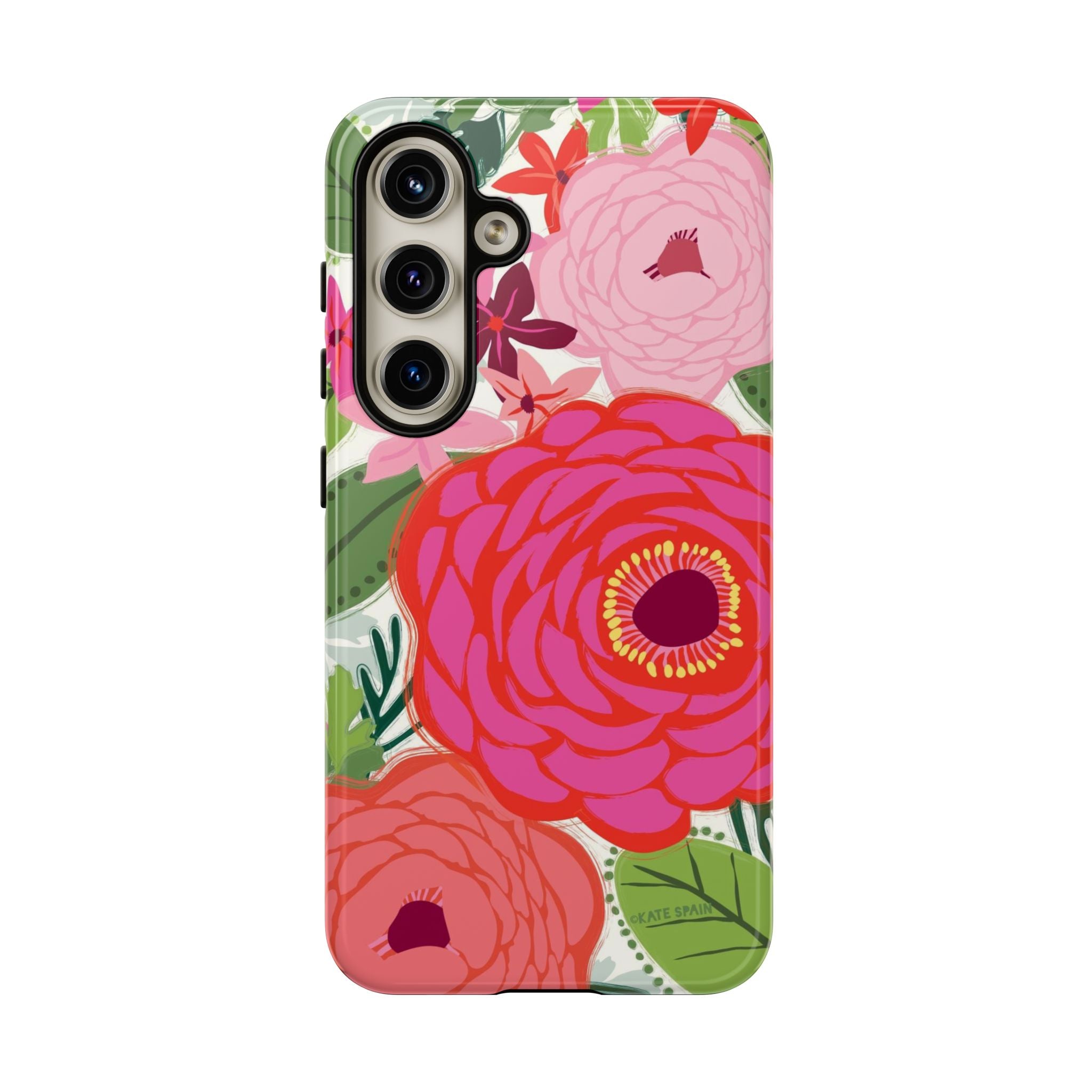 Bloomerie Samsung Tough Phone Case Samsung Galaxy S24 Case – Glossy | cream, magenta, coral botanical peony floral print