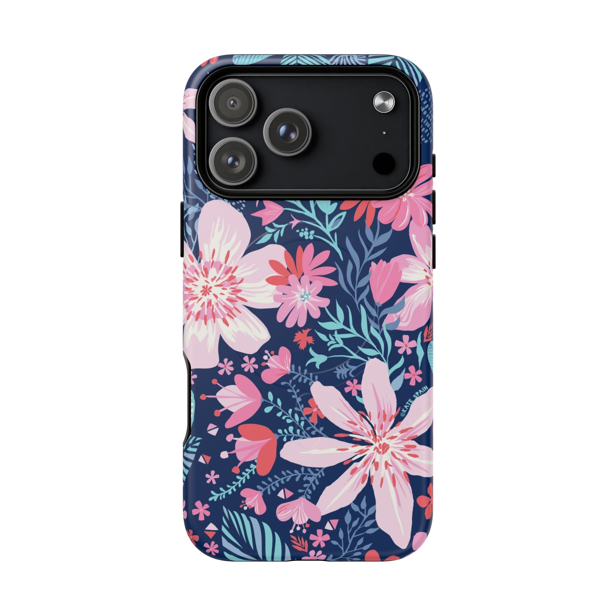 Bonaire MagSafe iPhone 17 Pro Max Case – Matte | navy, pink, white tropical floral botanical print