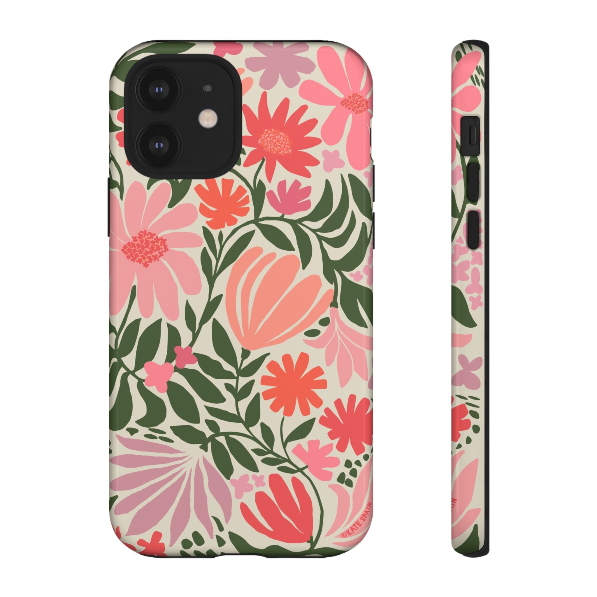 Calendula Tough iPhone 12 Case – Glossy | periwinkle, cream, teal graphic daisy floral print
