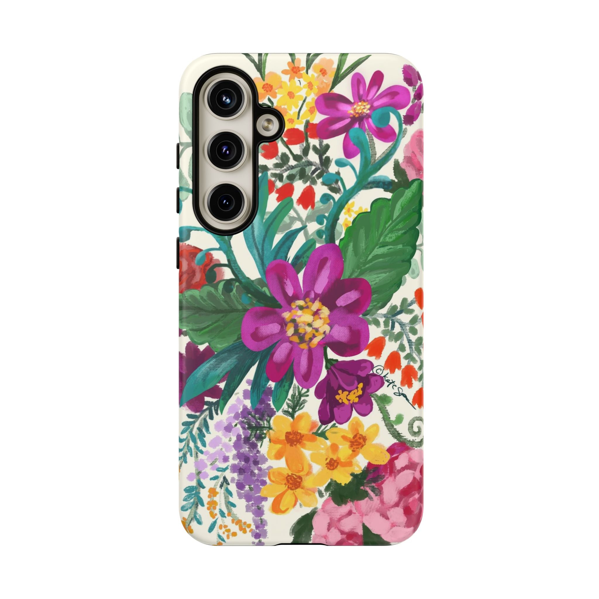 Tropical Posy Samsung Galaxy S24 Plus Case – Matte | white, magenta, yellow, purple vibrant botanical floral print