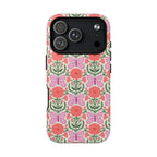 Pink Butterfly MagSafe iPhone 17 Pro Case – Glossy | pink, coral, green, cream butterfly floral print
