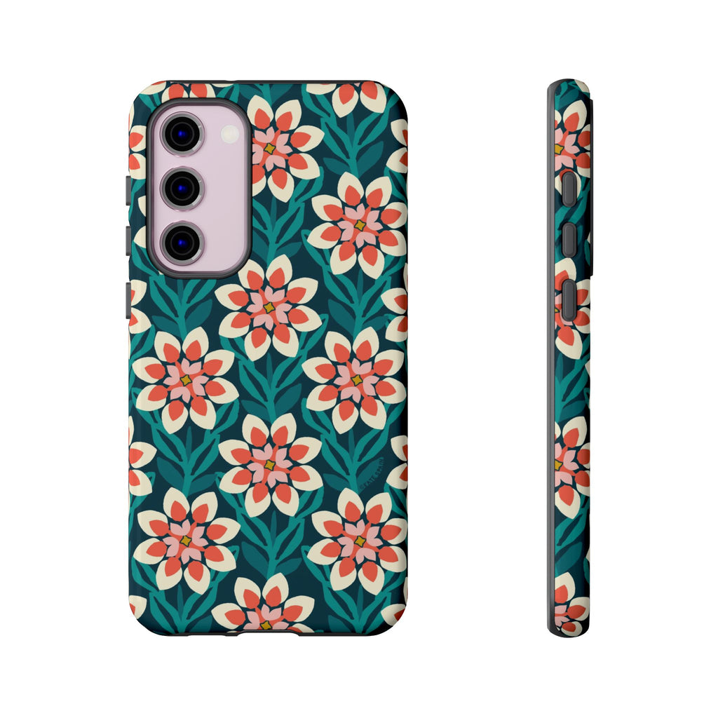 Luxury Modern Dahlia Samsung Galaxy S23 Plus Case – Glossy | teal, coral, pink, cream modern dahlia print