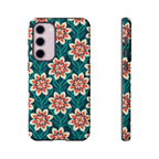 Luxury Modern Dahlia Samsung Galaxy S23 Plus Case – Glossy | teal, coral, pink, cream modern dahlia print