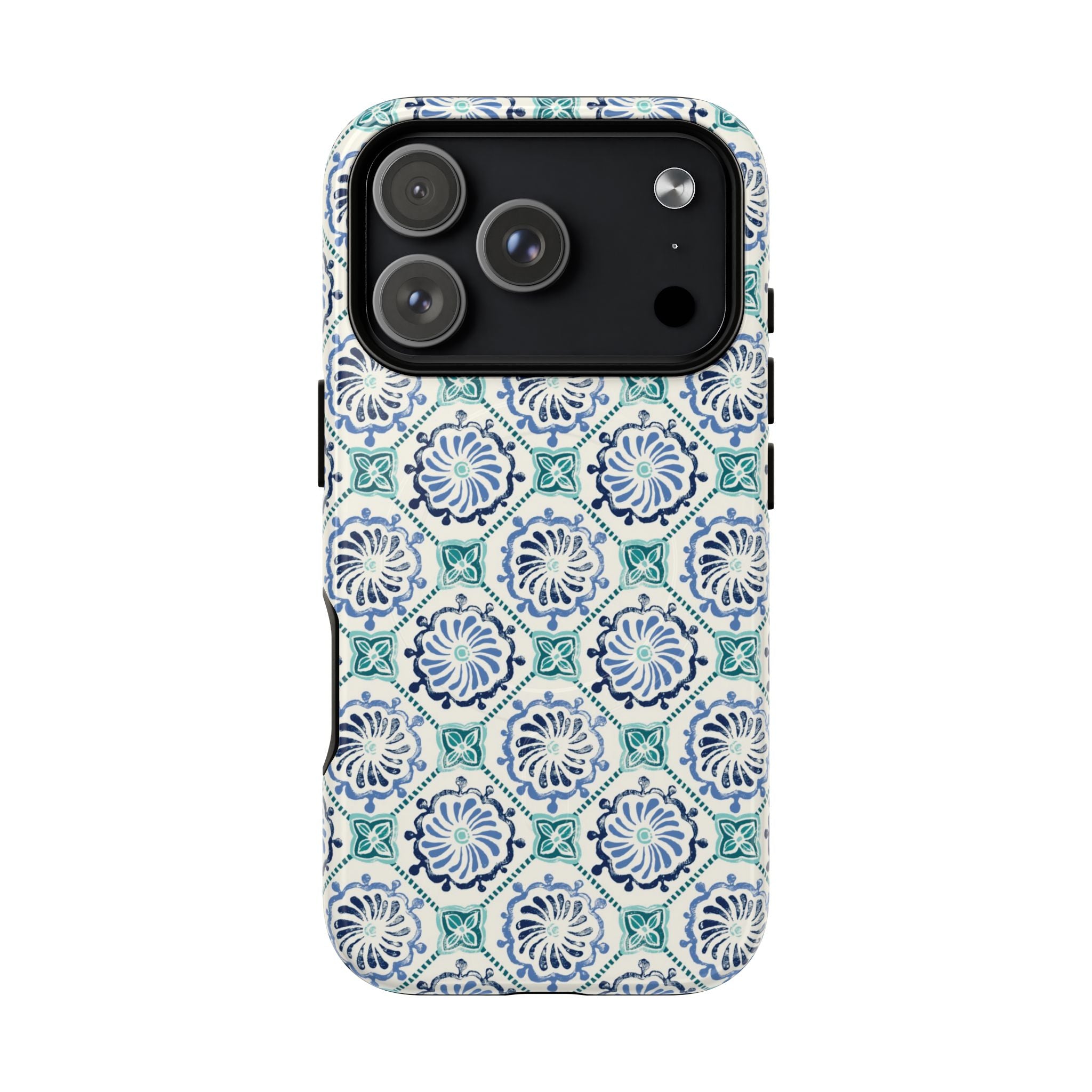 Horizon Blue Tile MagSafe iPhone 17 Pro Case – Glossy | blue, turquoise, cream white MagSafe compatible, dual-layer protection