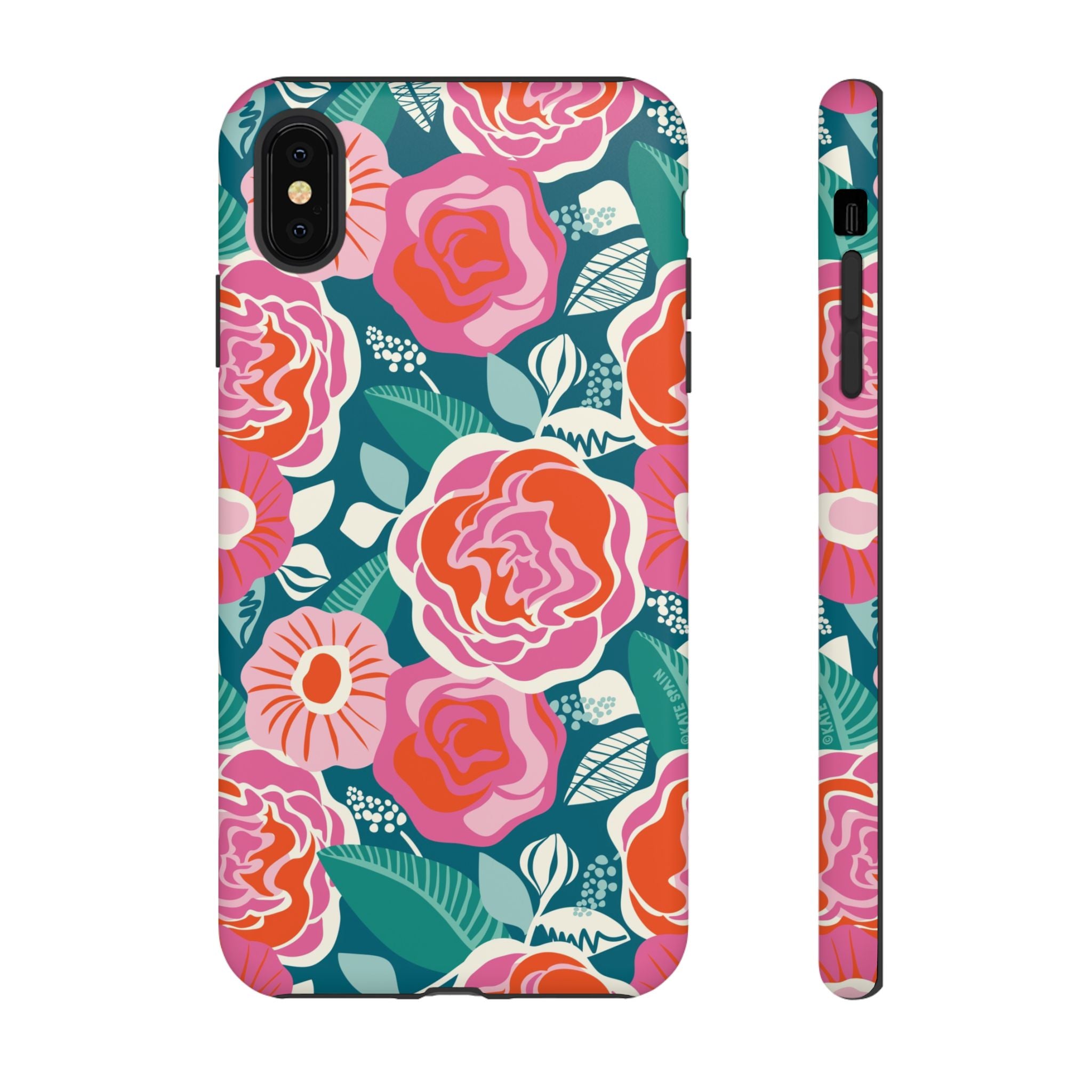 Tea Rose Teal Tough iPhone XS Max Case – Matte | teal, coral, pink botanical rose floral print
