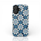Designer Modern Dahlia Tough iPhone 17 Case – matte | navy, cobalt, white dahlia floral print