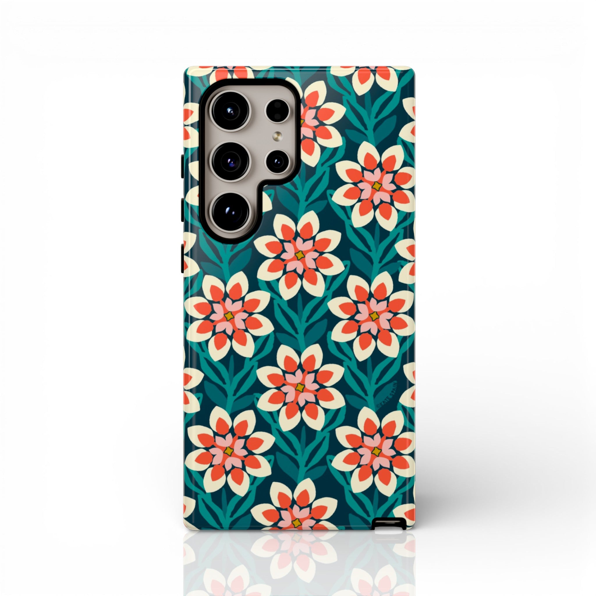 Luxury Modern Dahlia Samsung Galaxy S24 Ultra Case – Glossy | teal, coral, pink, cream modern dahlia print