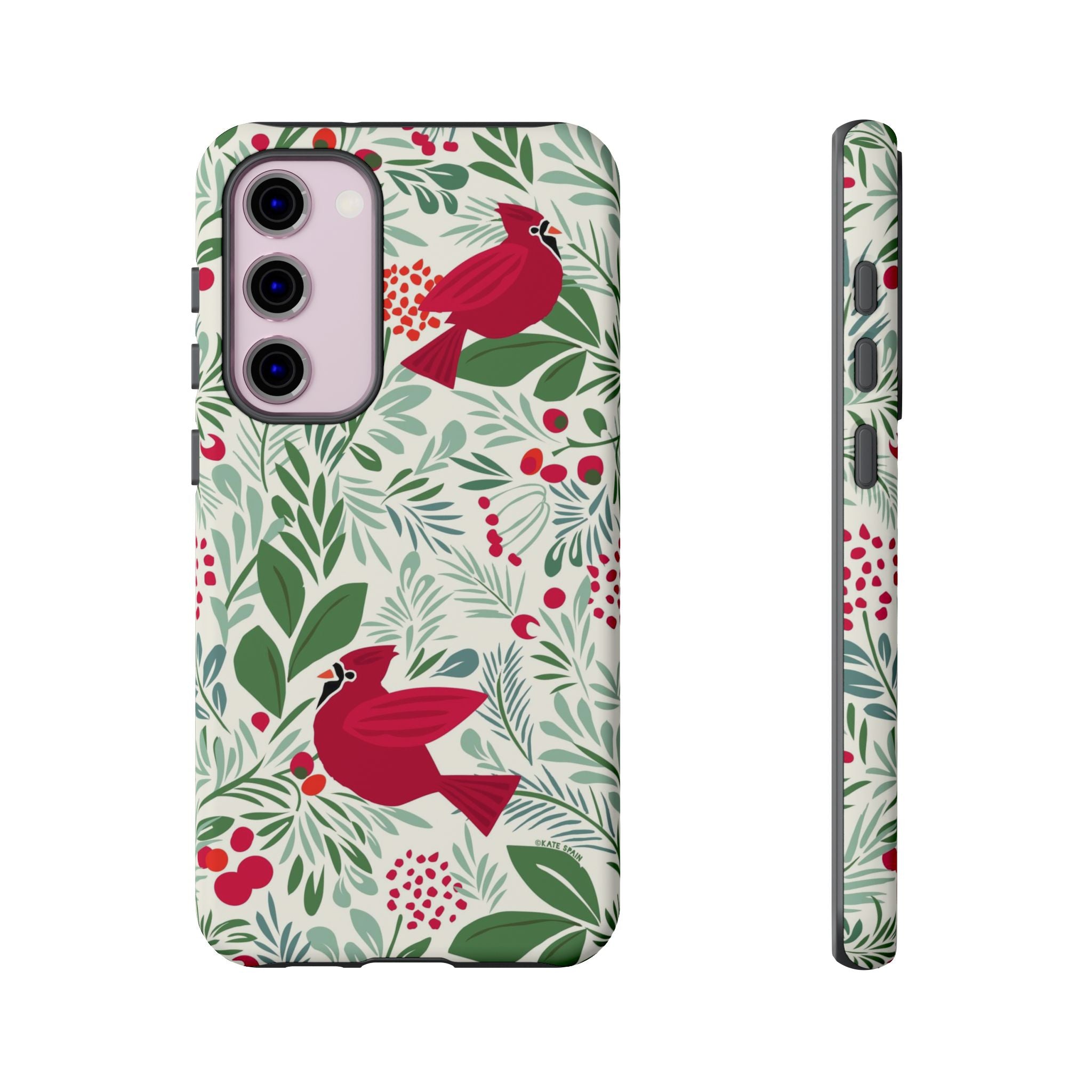 Birds and Berries Samsung Galaxy S22 Case – Glossy | cream, red, green botanical cardinal berry print