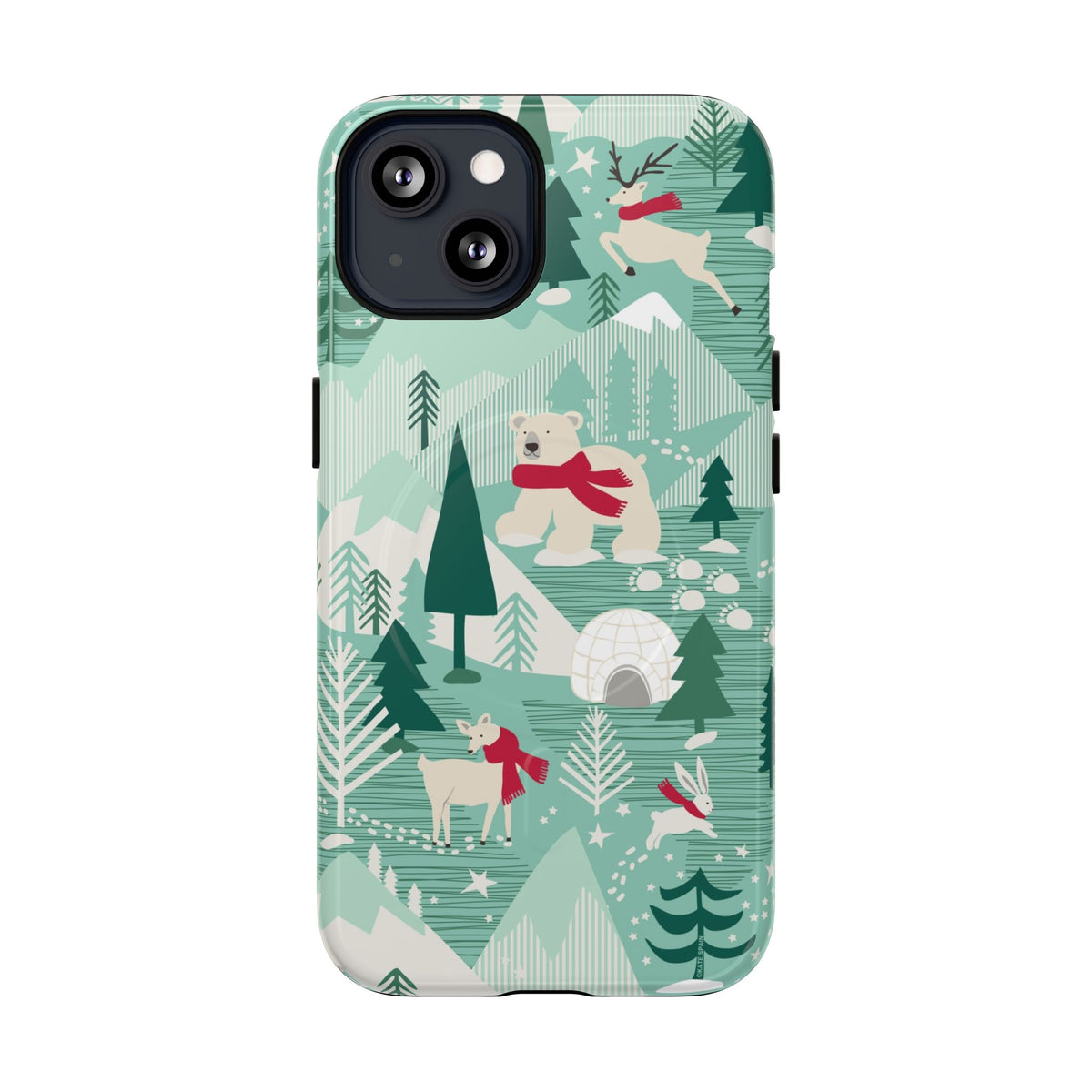 Arctica MagSafe iPhone 13 Case – Glossy | aqua, evergreen, white, animal frolic winter wonderland print