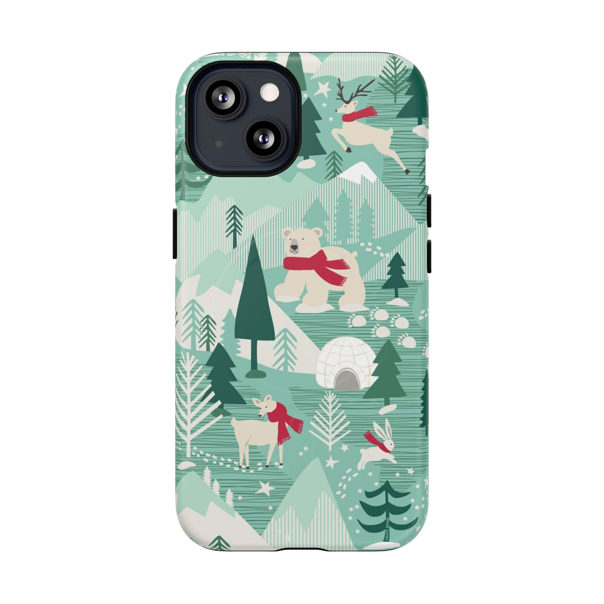 Arctica MagSafe iPhone 13 Case – Matte | aqua, evergreen, white, animal frolic winter wonderland print