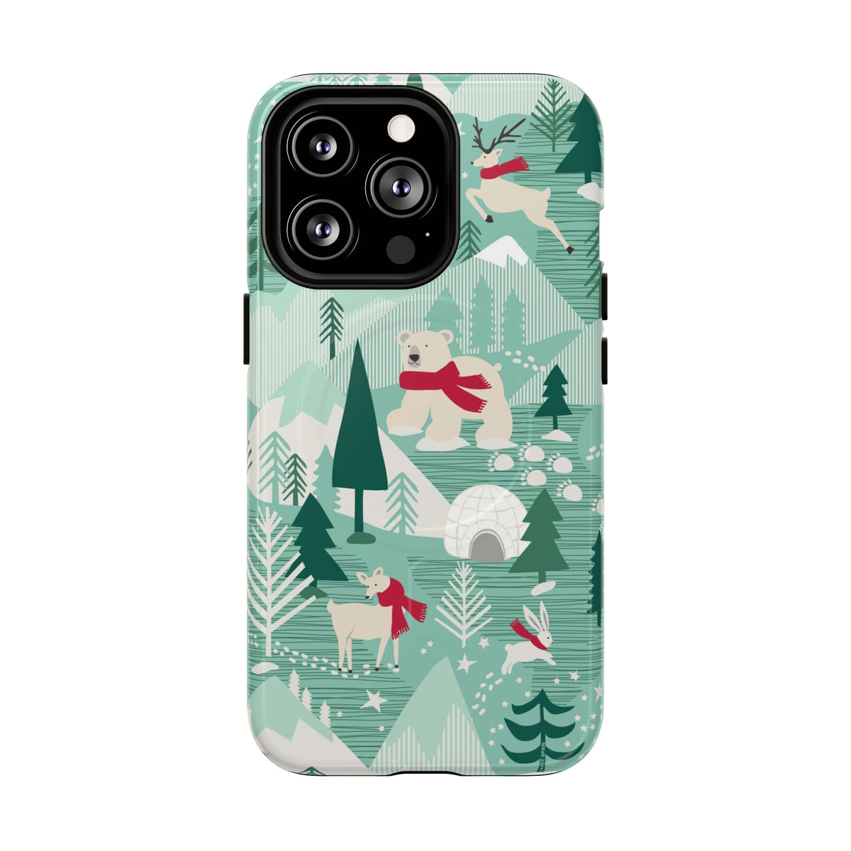 Arctica MagSafe iPhone 13 Pro Case – Glossy | aqua, evergreen, white, animal frolic winter wonderland print