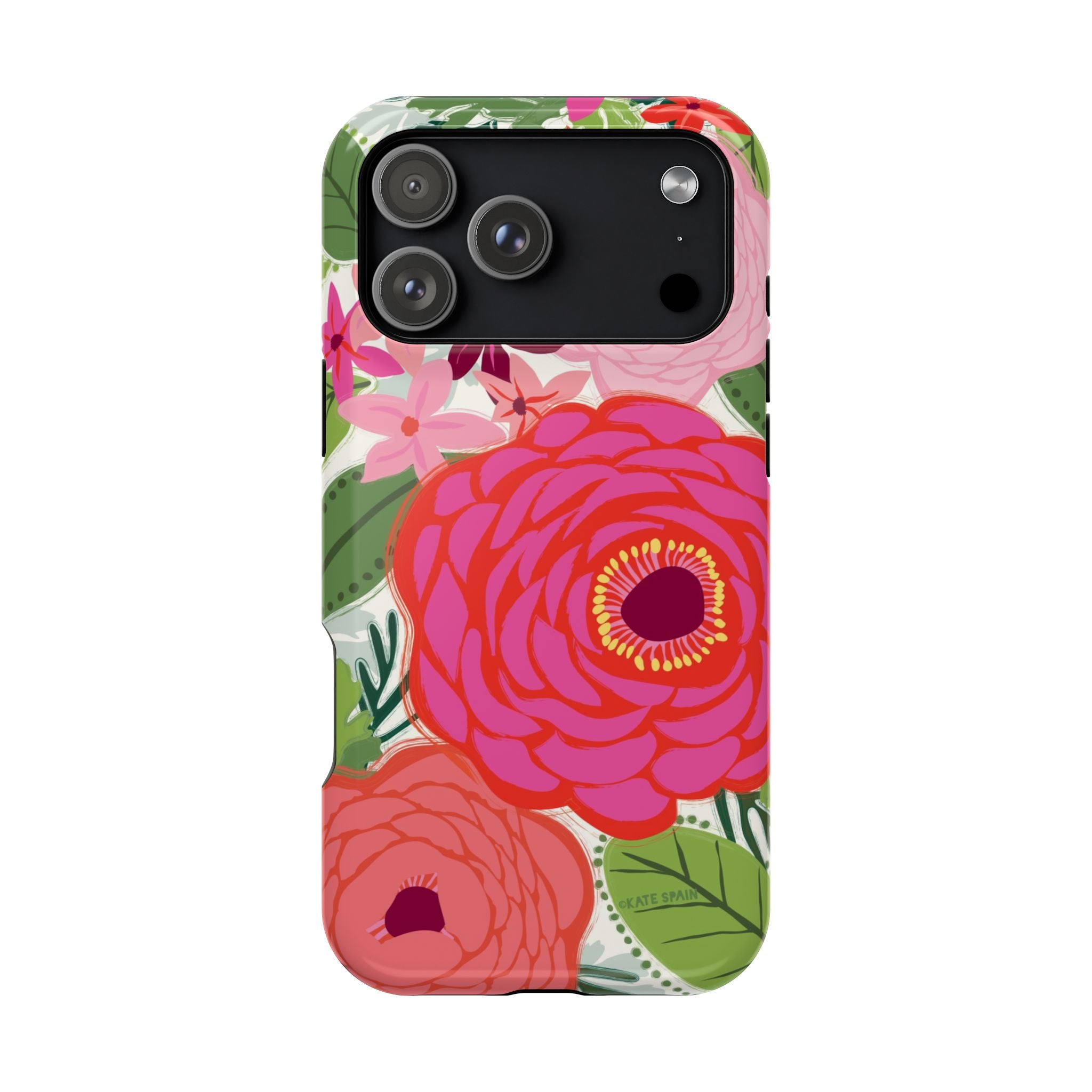 Bloomerie MagSafe iPhone 17 Pro Max Case – Glossy | cream, magenta, coral botanical peony floral print