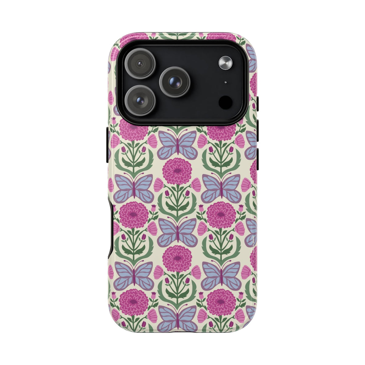 Butterfly MagSafe iPhone 18 Pro Case – Glossy | cream, magenta, periwinkle butterfly floral print