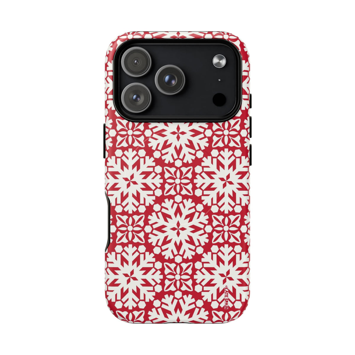 Flurry MagSafe iPhone 18 Pro Case – Matte | red and cream geometric snowflake tile print