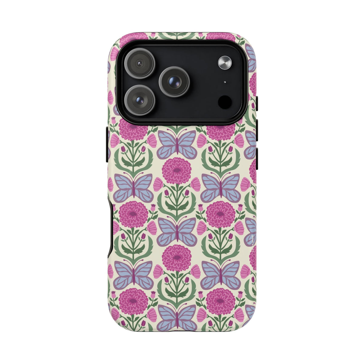 Butterfly MagSafe iPhone 18 Pro Case – Matte | cream, magenta, periwinkle butterfly floral print