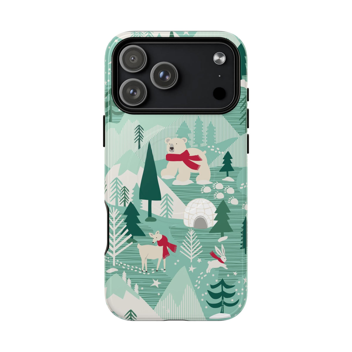 Arctica MagSafe iPhone 18 Pro Max Case – Glossy | aqua, evergreen, white, animal frolic winter wonderland print