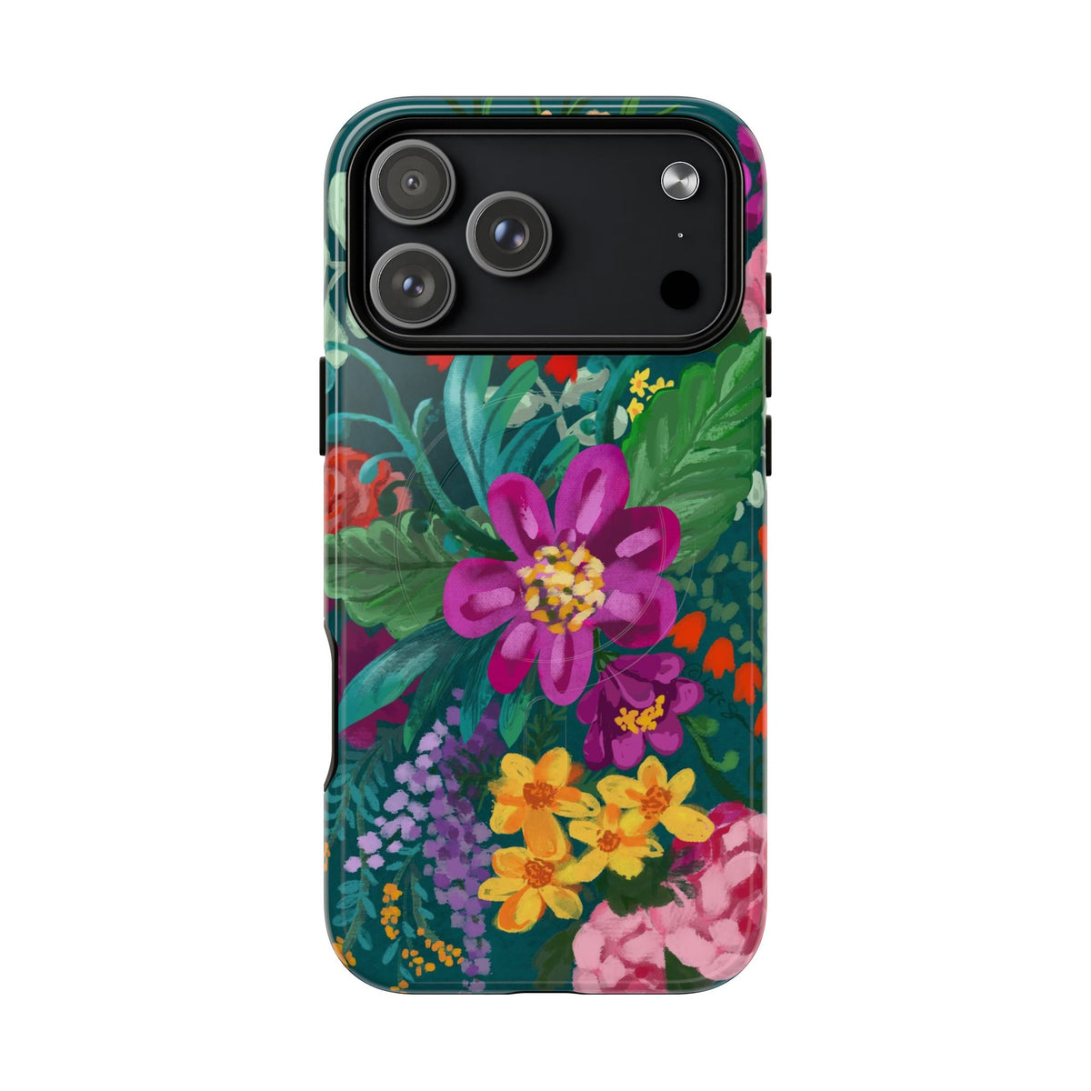 Posy Teal MagSafe iPhone 18 Pro Max Case – Glossy | teal, purple, magenta, yellow botanical wildflower print