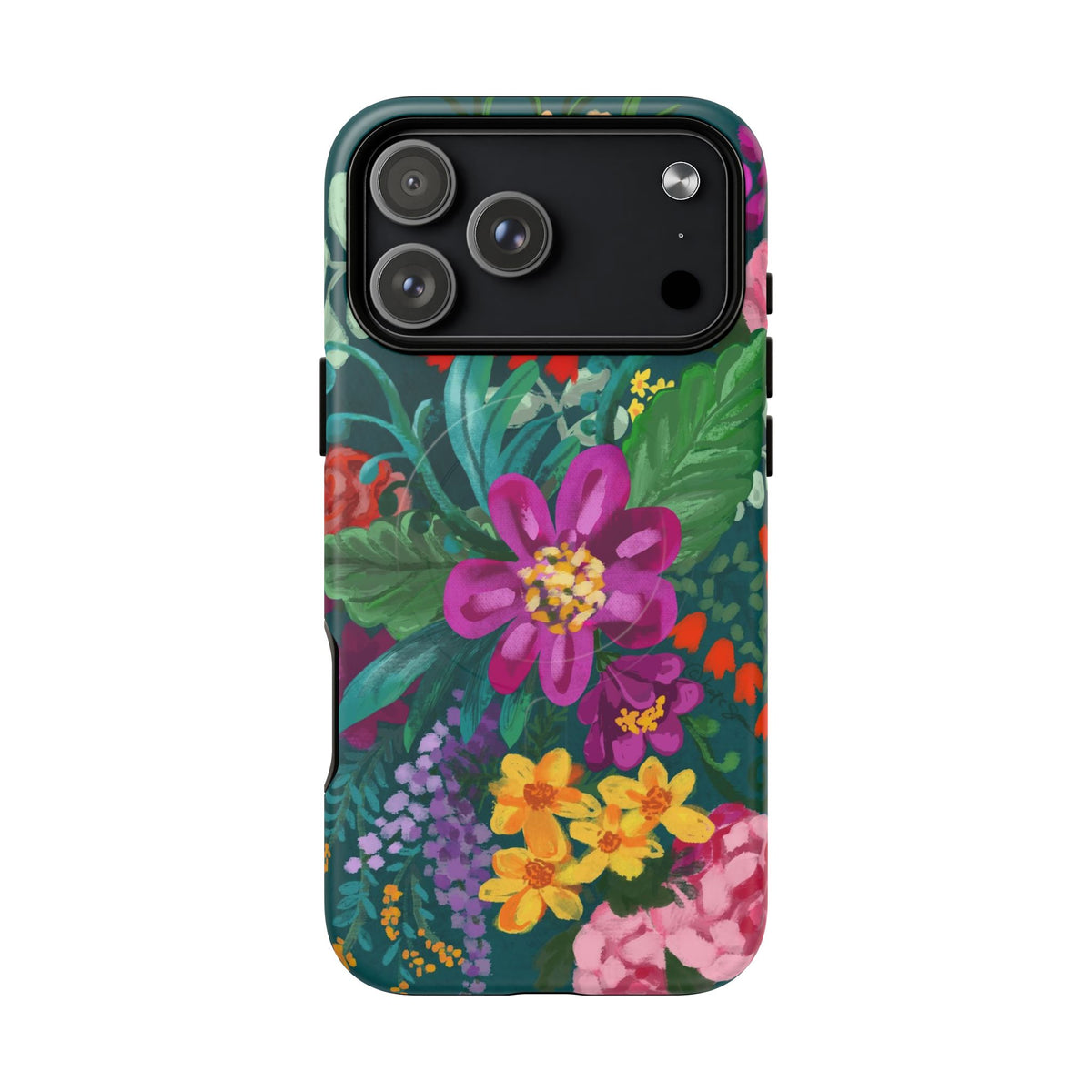 Posy Teal MagSafe iPhone 18 Pro Max Case – Matte | teal, purple, magenta, yellow botanical wildflower print