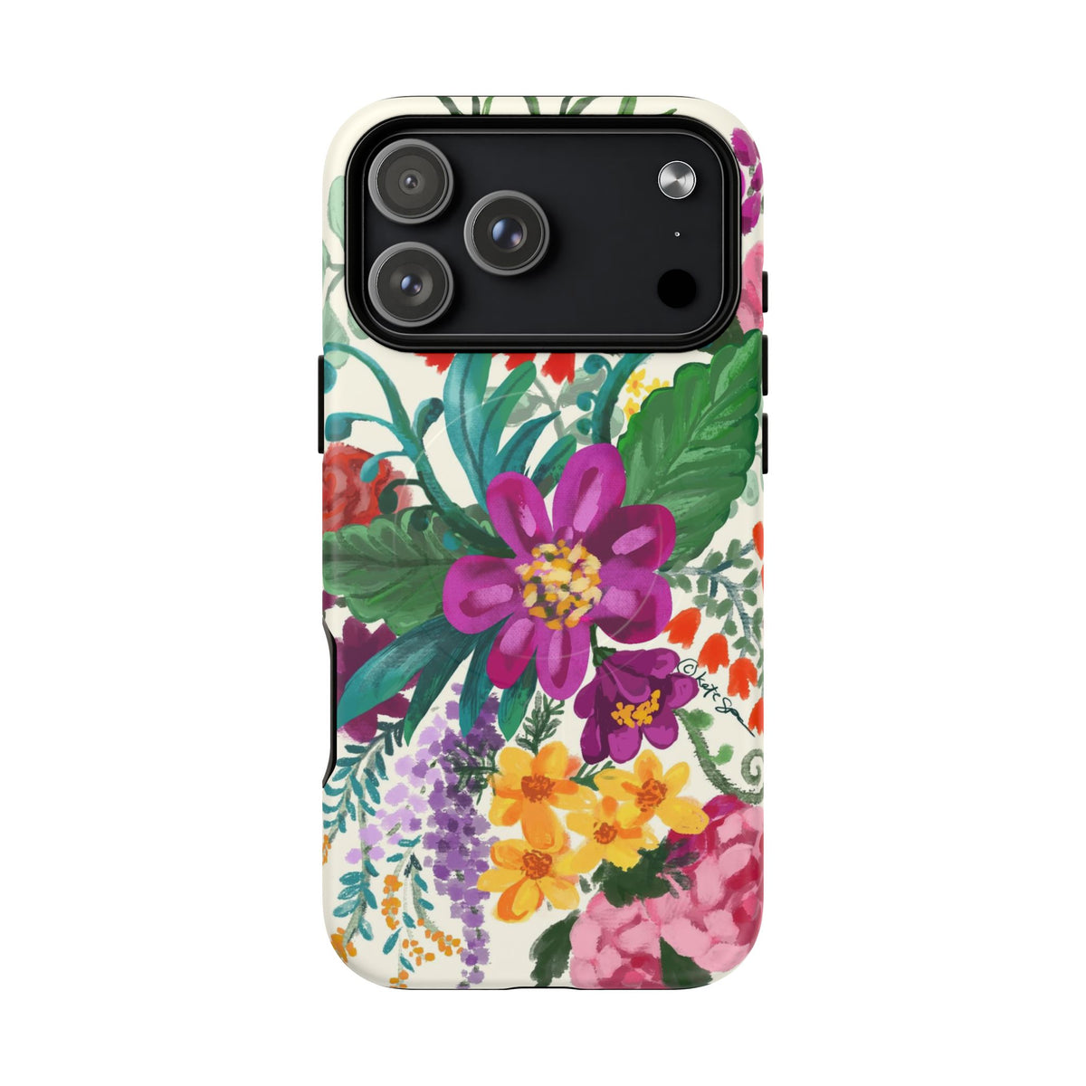 Posy Cream MagSafe iPhone 18 Pro Max Case – Matte | cream, magenta, coral botanical floral print