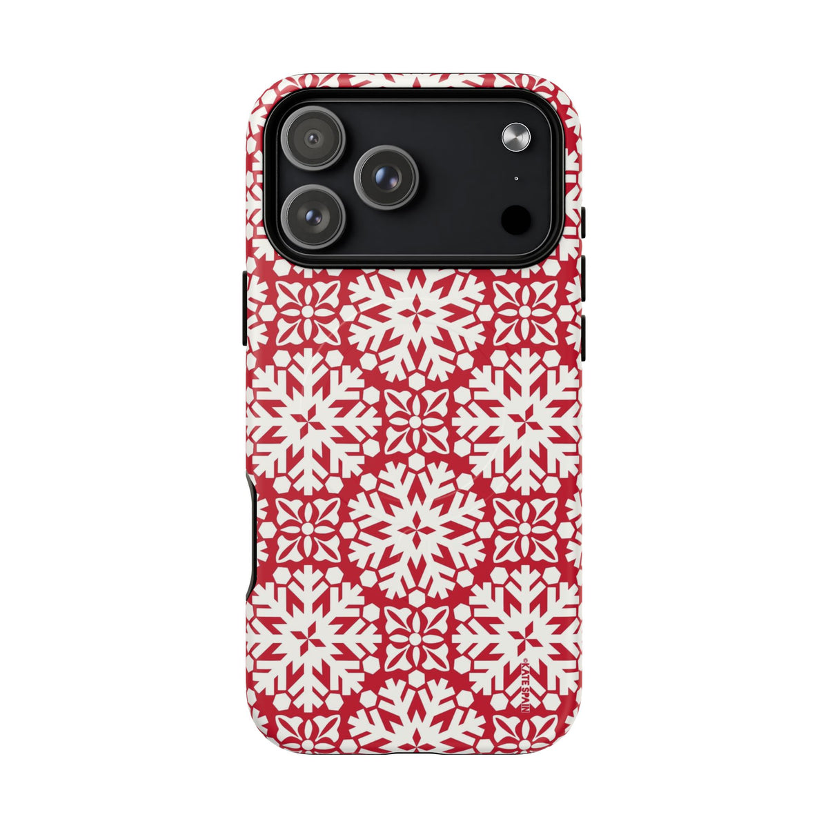 Flurry MagSafe iPhone 18 Pro Max Case – Matte | red and cream geometric snowflake tile print