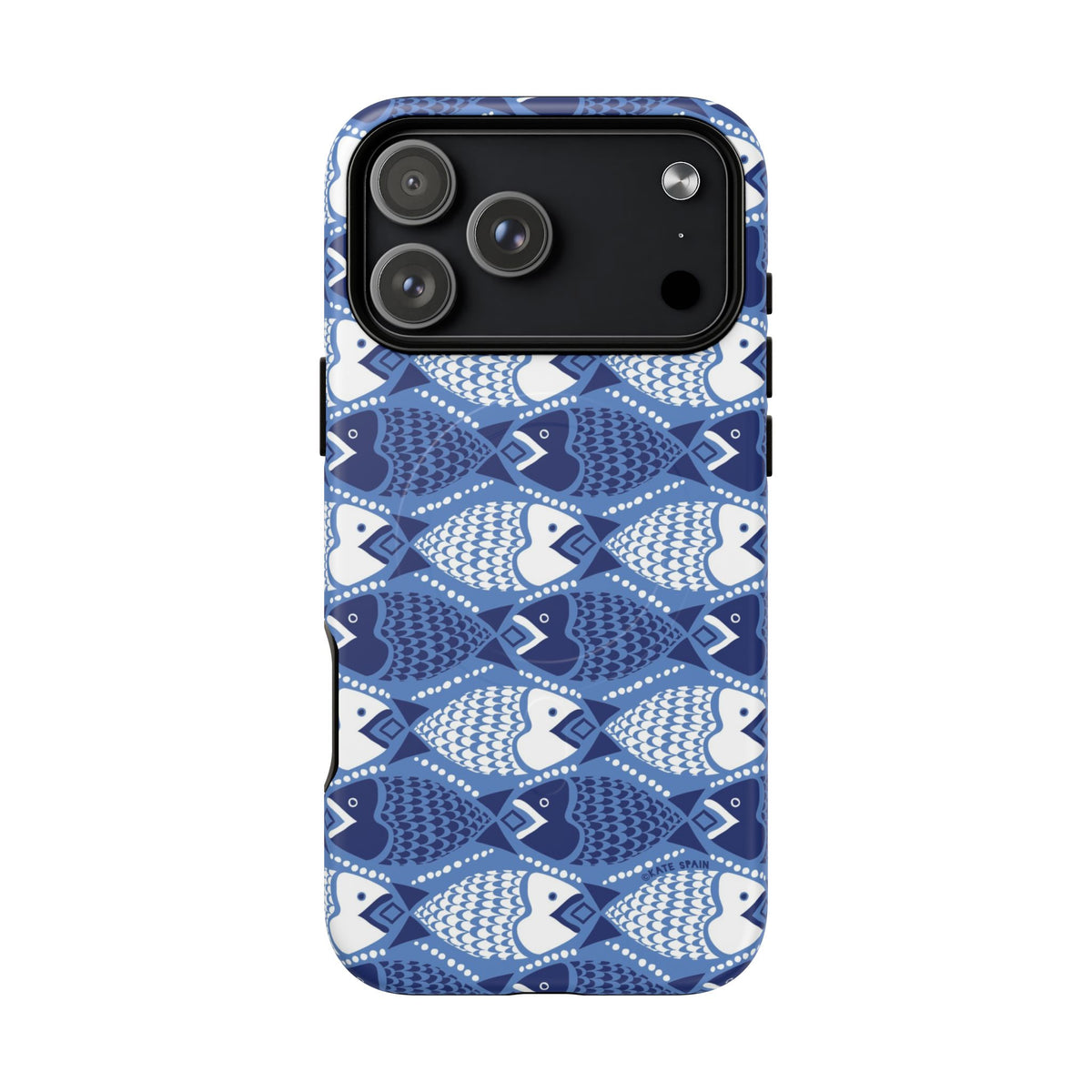 Catch of the Day MagSafe iPhone 18 Pro Max Case – Matte | navy, blue, white geometric fish print