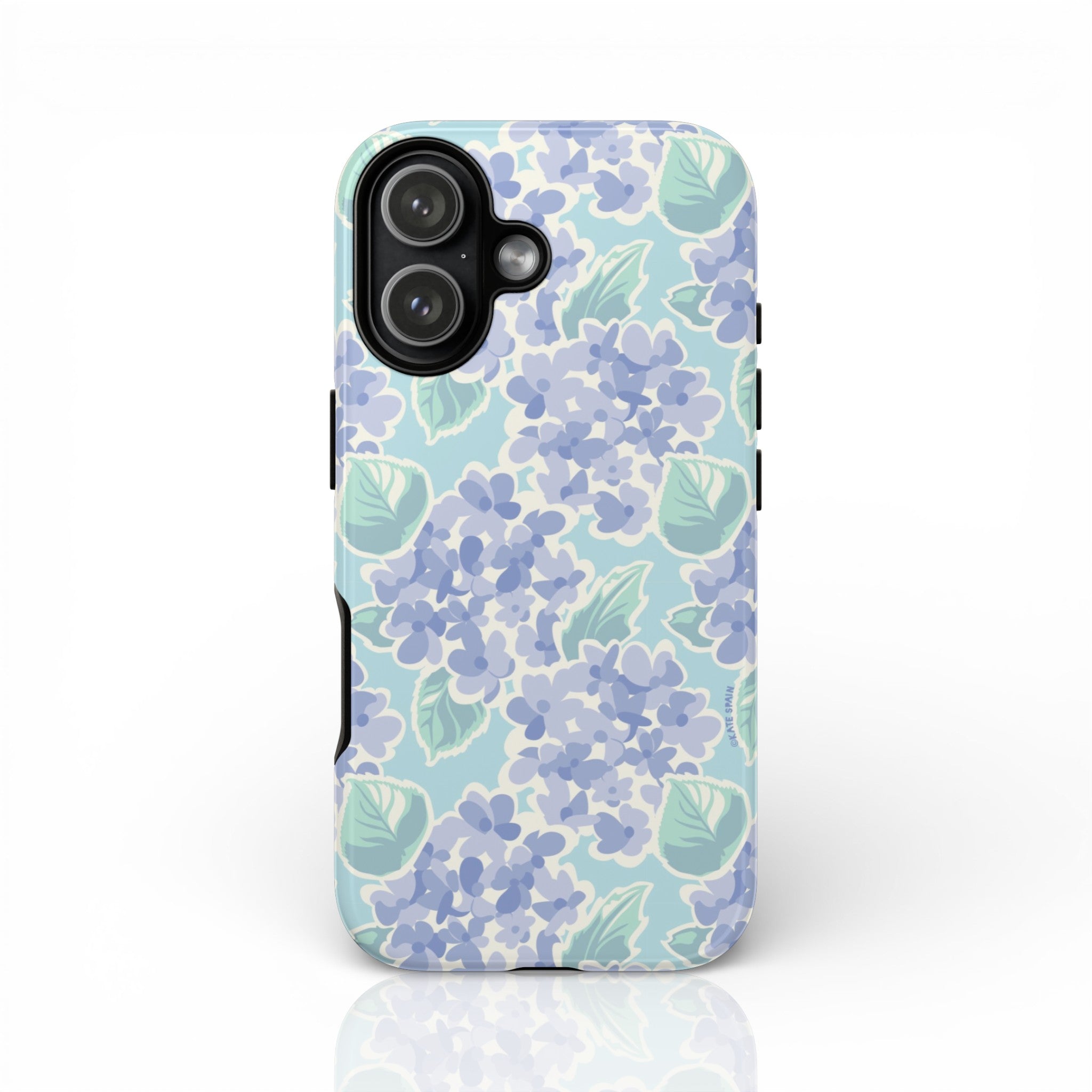 Nantucket Hydrangea Tough iPhone 17 Case – Glossy | white, lavender, mint watercolor hydrangea print