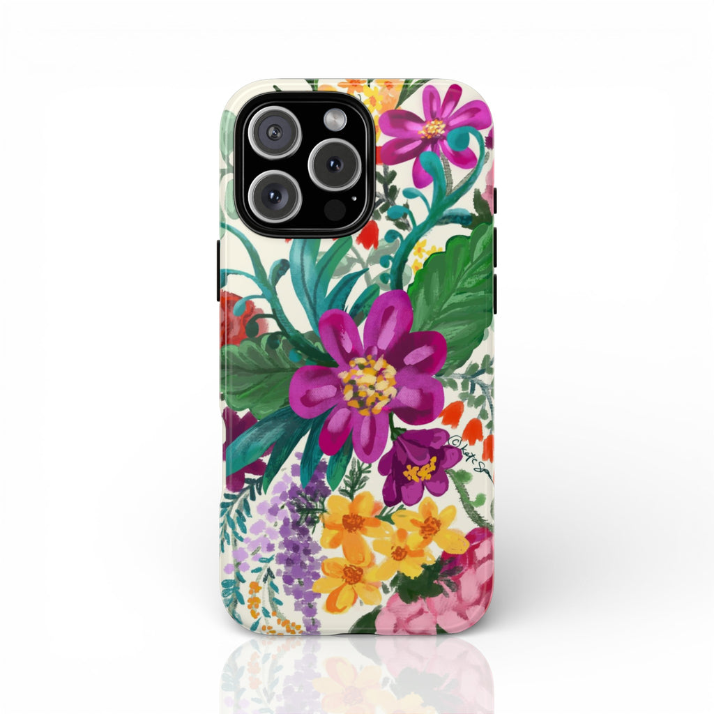 Posy iPhone Case – flat lay lifestyle | cream, magenta, coral botanical floral print