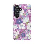 Cherry Blossom Samsung Galaxy S26 Case – Glossy | mauve, white, periwinkle cherry blossom floral print