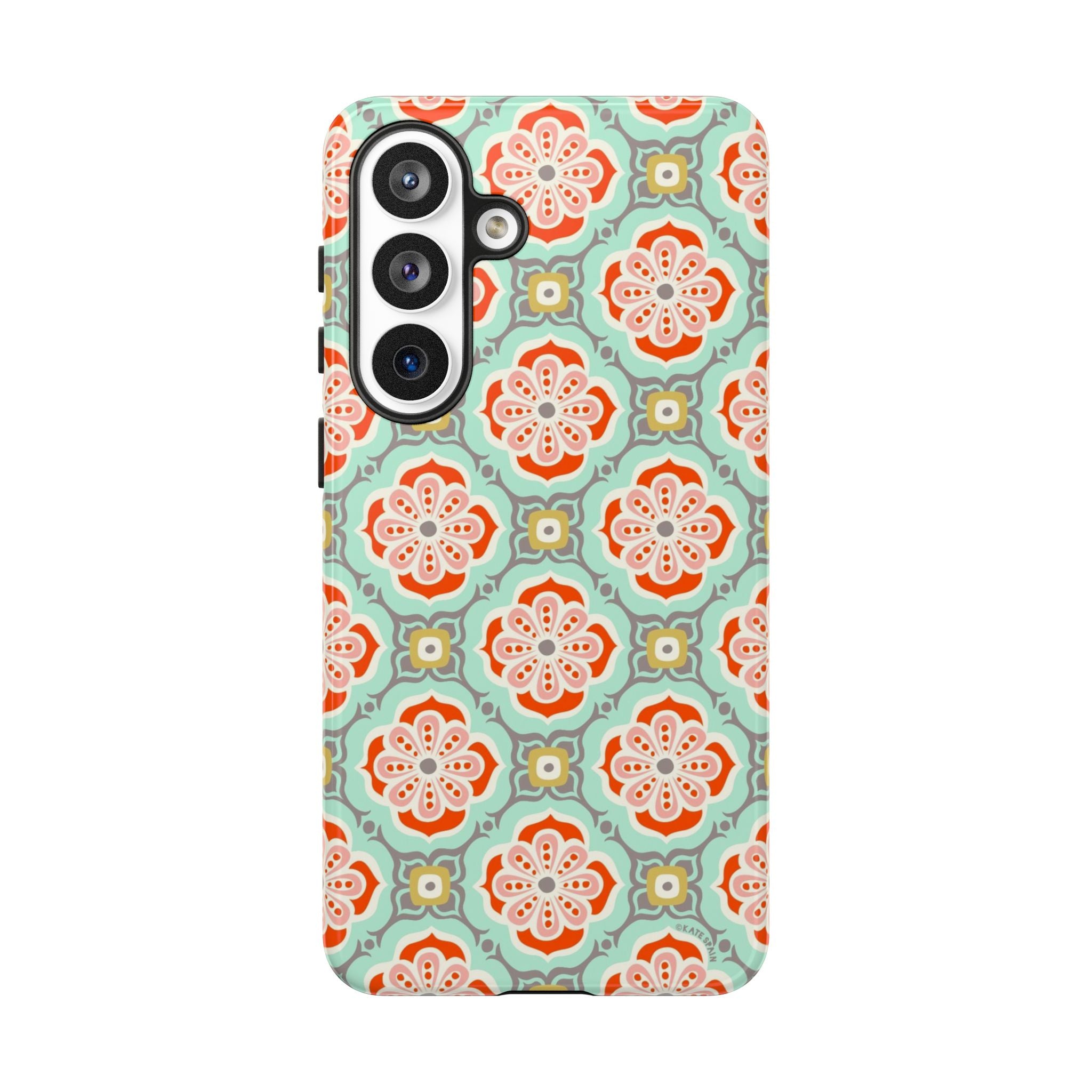 Luxury Alhambra Samsung Galaxy S26 Plus Case – Glossy | light turquoise, coral, cream geometric medallion tile print