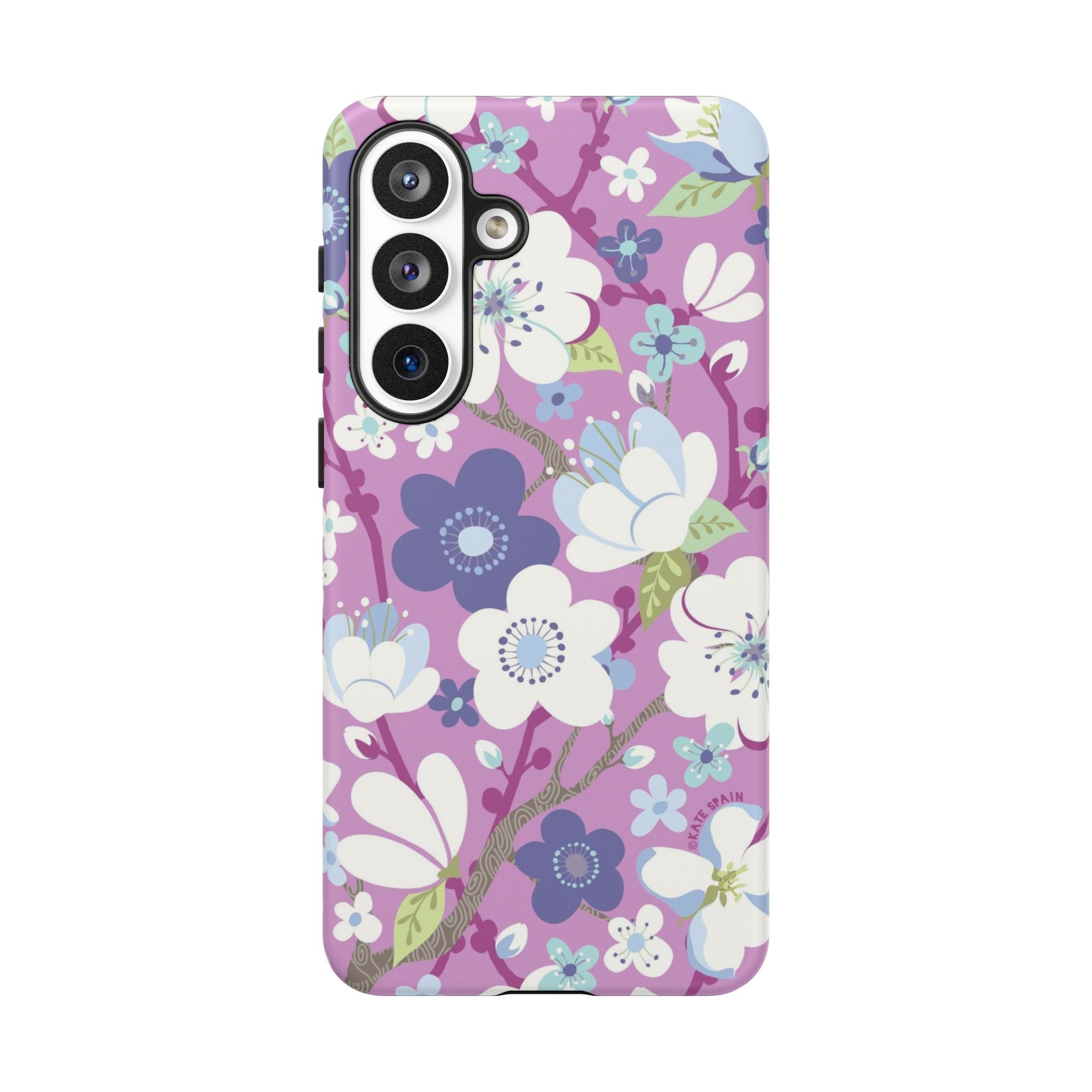 Cherry Blossom Samsung Galaxy S26 Plus Case – Matte | mauve, white, periwinkle cherry blossom floral print
